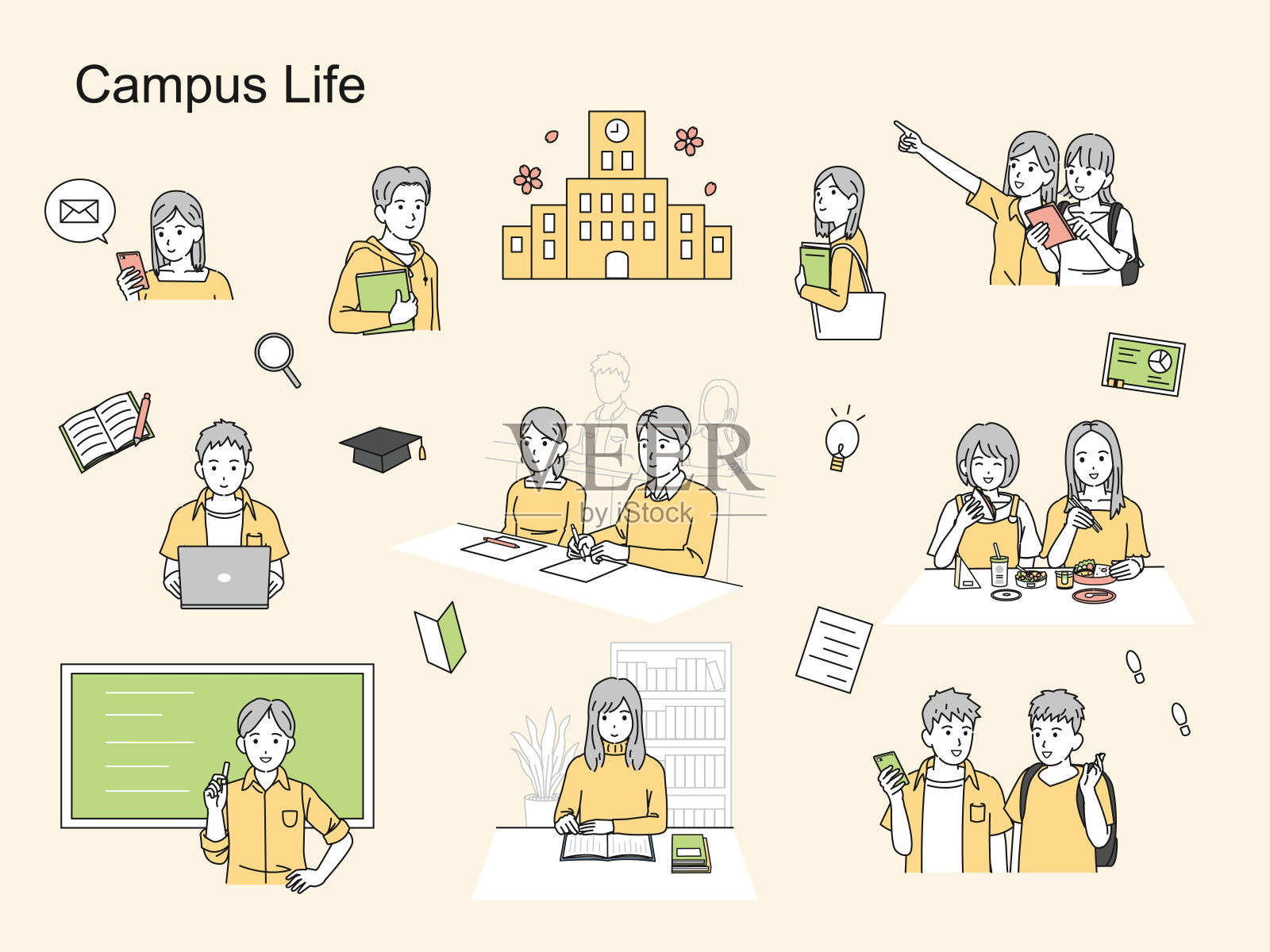 校园生活大学生集插画图片素材