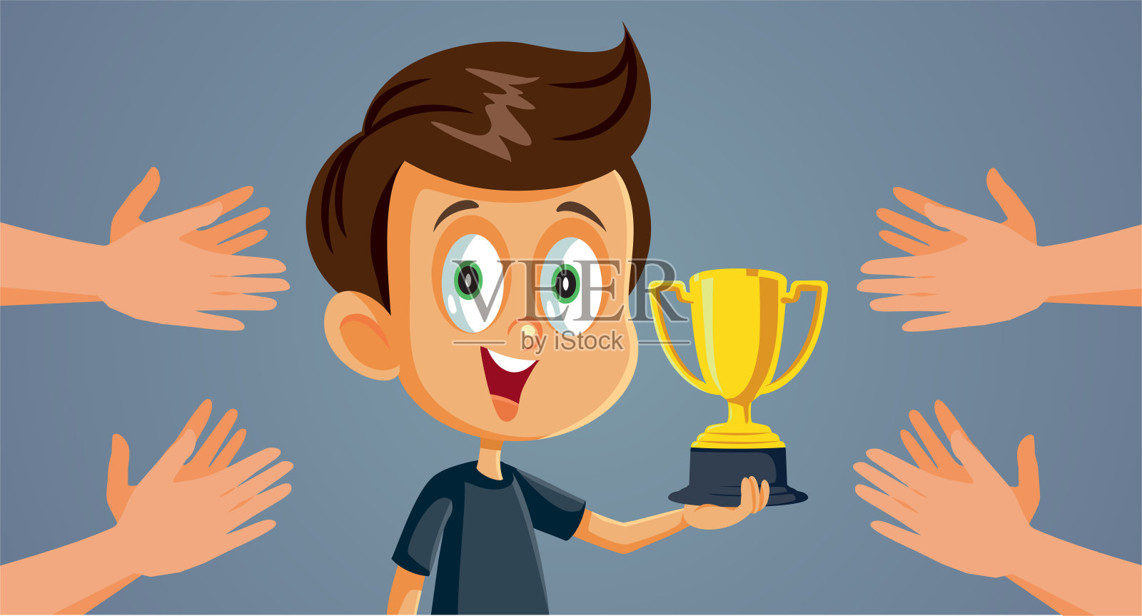 快乐男孩因获奖的矢量卡通插图而受到赞扬插画图片素材