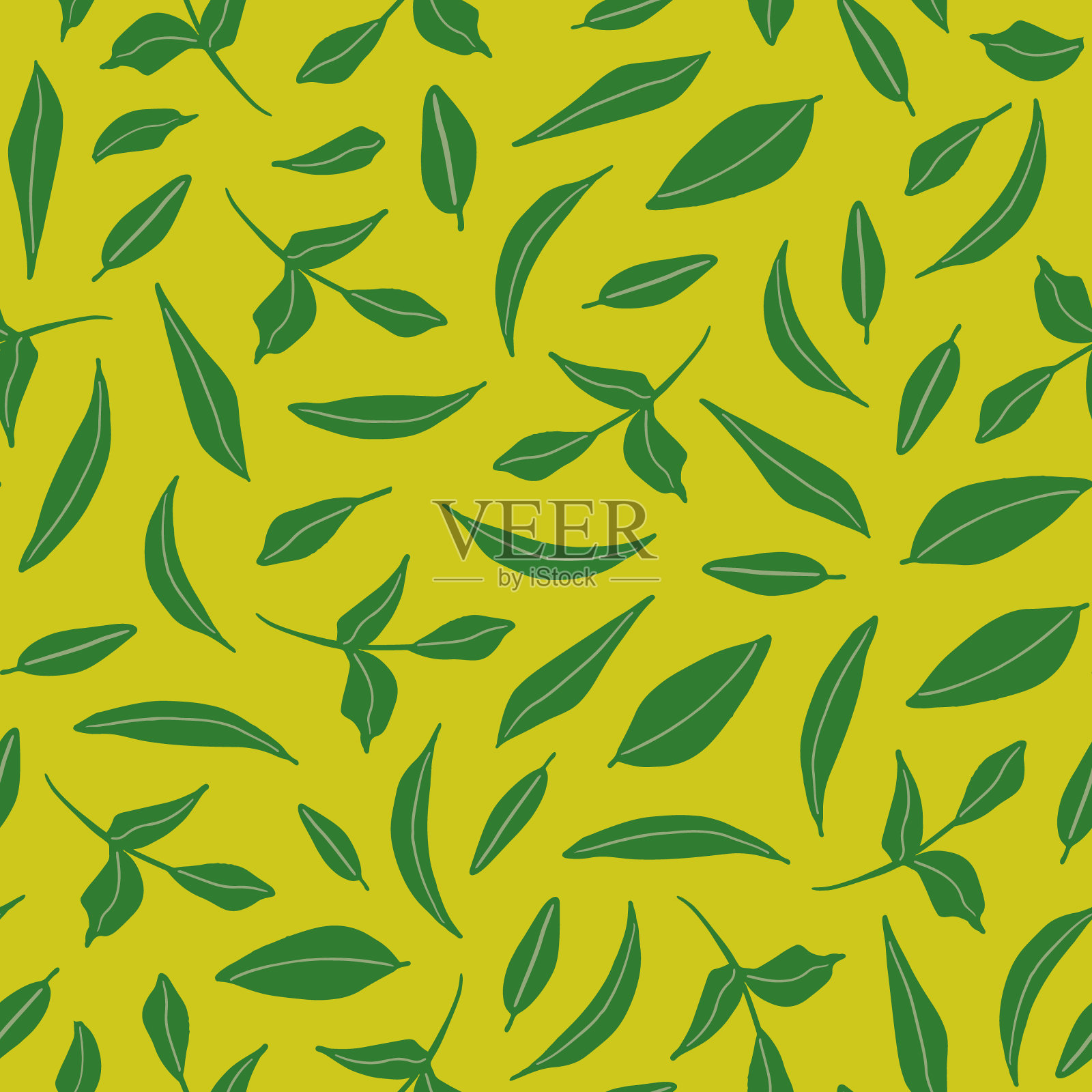 随机放置的叶子无缝重复模式。插画图片素材