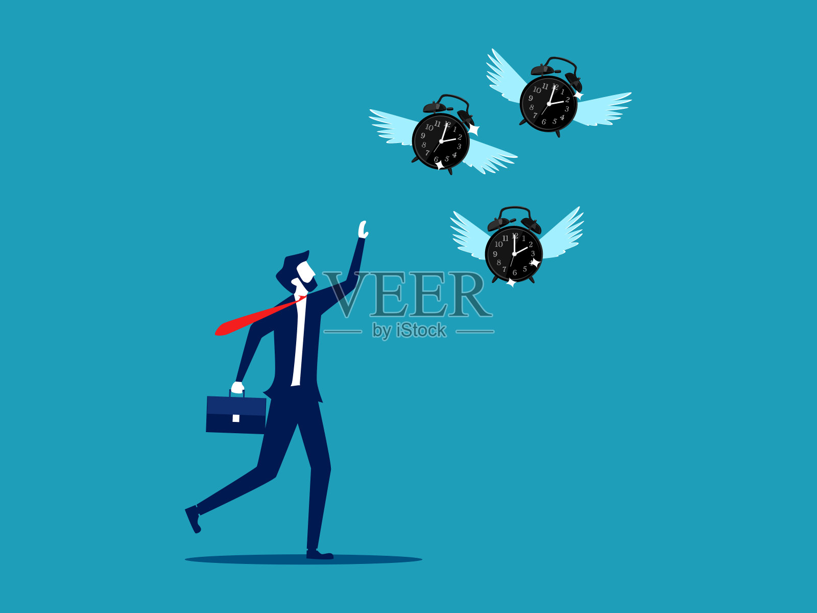 商人追逐一只飞走的手表。浪费时间。经营理念插画图片素材