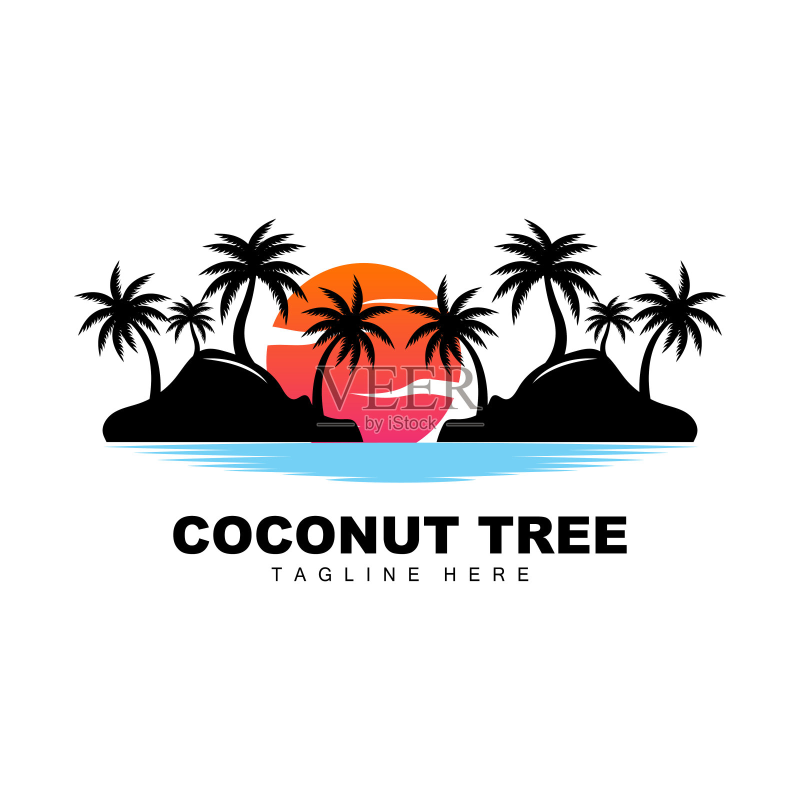 椰子树标志，海洋树矢量，模板设计，产品品牌，海滩旅游对象标志插画图片素材