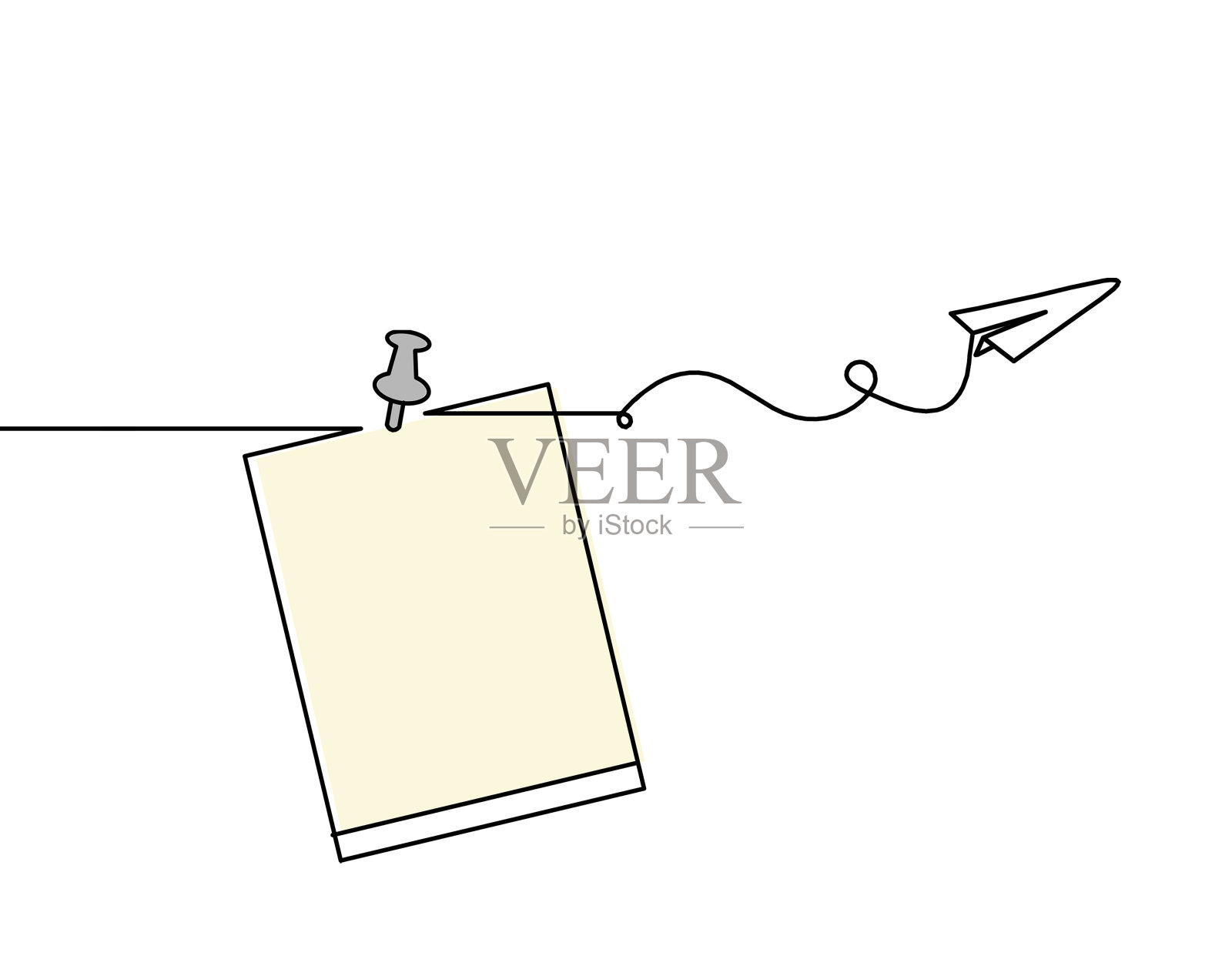 抽象的彩色纸，曲别针和纸平面作为线条画在白色为背景插画图片素材