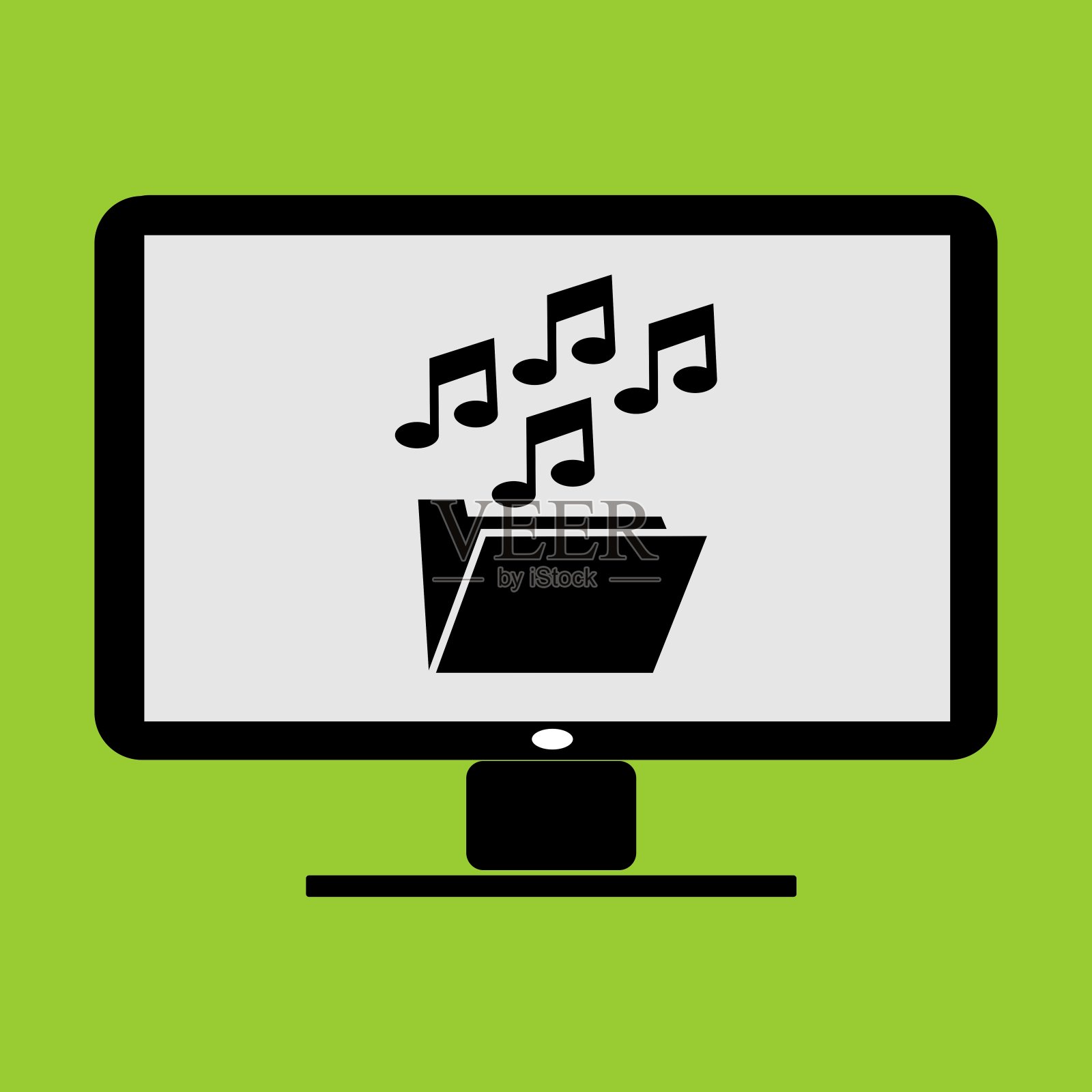 音乐和媒体文件夹缩略图在LC监视器PC计算机矢量插图和图标插画图片素材