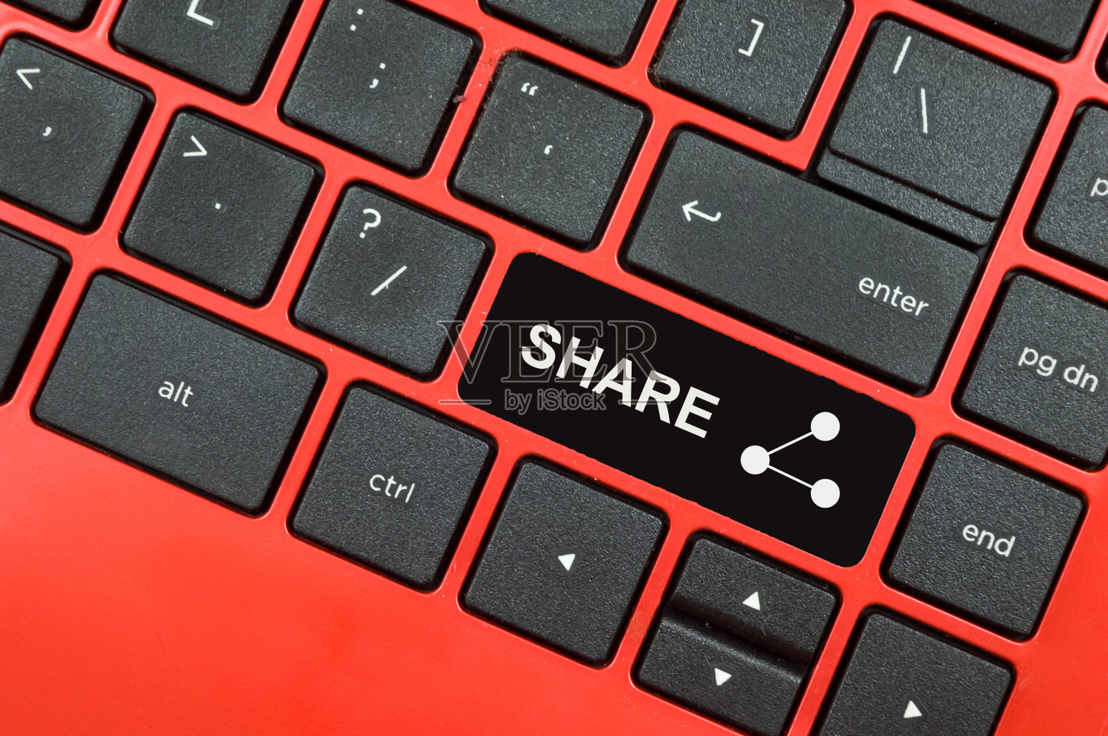 笔记本电脑键盘与文本共享。知识共享概念。照片摄影图片