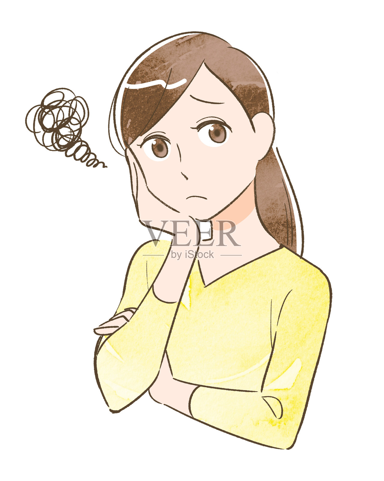 烦恼困惑的女人水彩插画素材插画图片素材