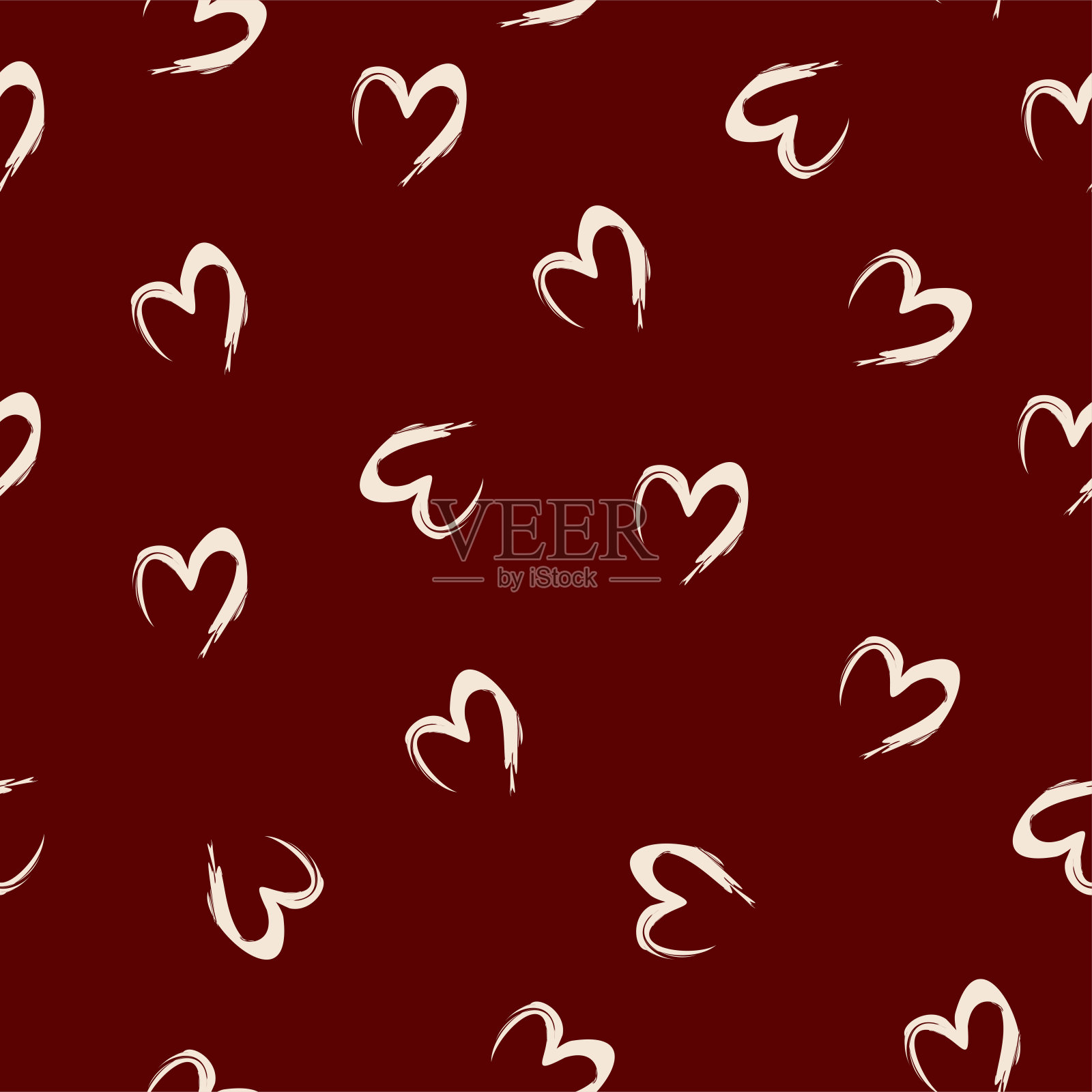 矢量插画：手绘心形线条无缝图案，适用于情人节、生日、妇女节和婚礼设计，可用作壁纸、礼品包装和纺织品插画图片素材