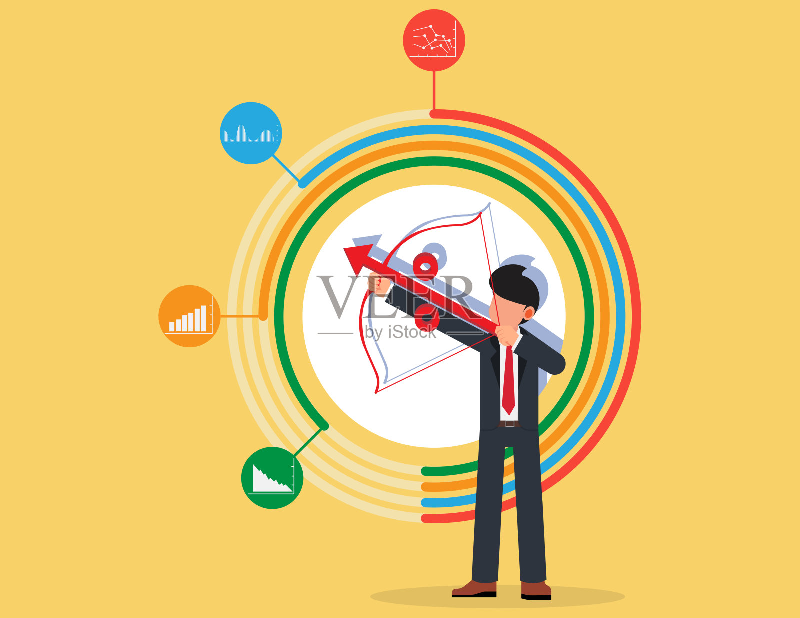 商人射箭百分箭。经济学或贷款概念。插画图片素材