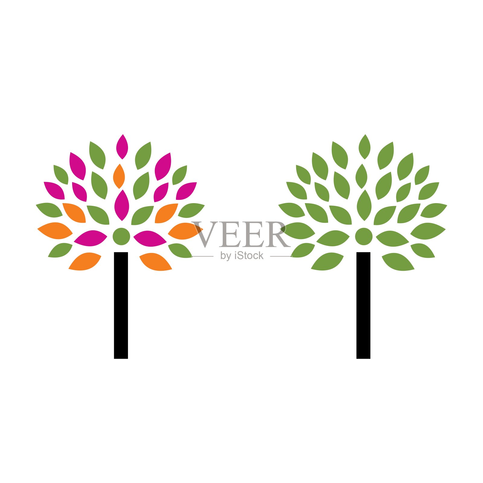 抽象简单的彩色树标志和图标插画图片素材