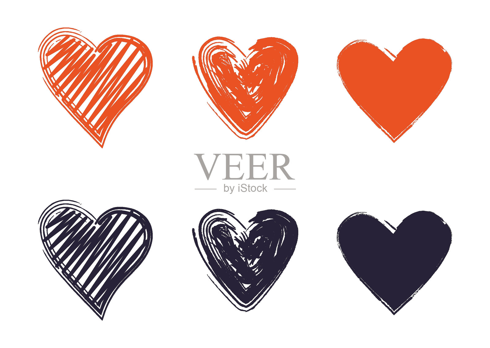 手绘的心形。情人节的设计元素。心形插图集合，爱情符号图标集，矢量。插画图片素材