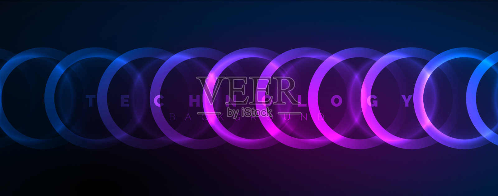 霓虹灯发光的圆圈和神奇的圆形线条插画图片素材