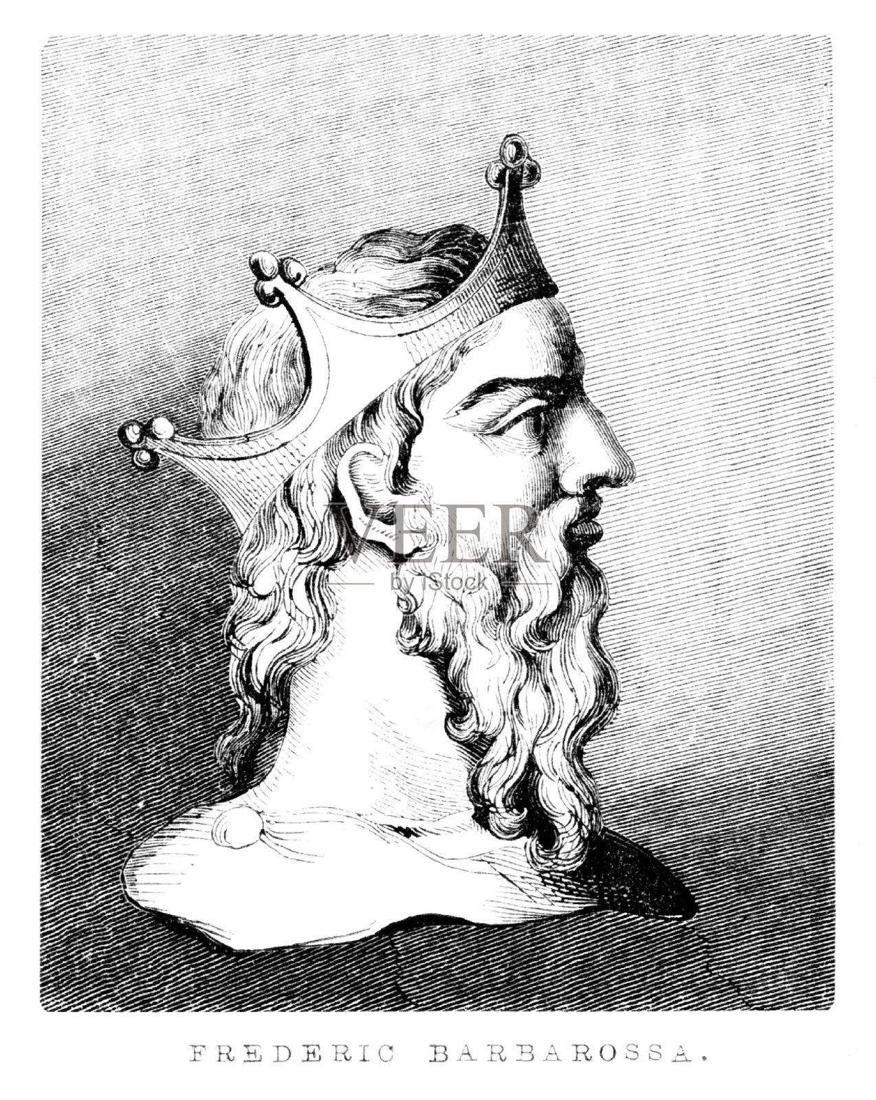 神圣罗马帝国皇帝弗雷德里克·巴巴罗萨肖像，中世纪欧洲和天主教历史插画图片素材