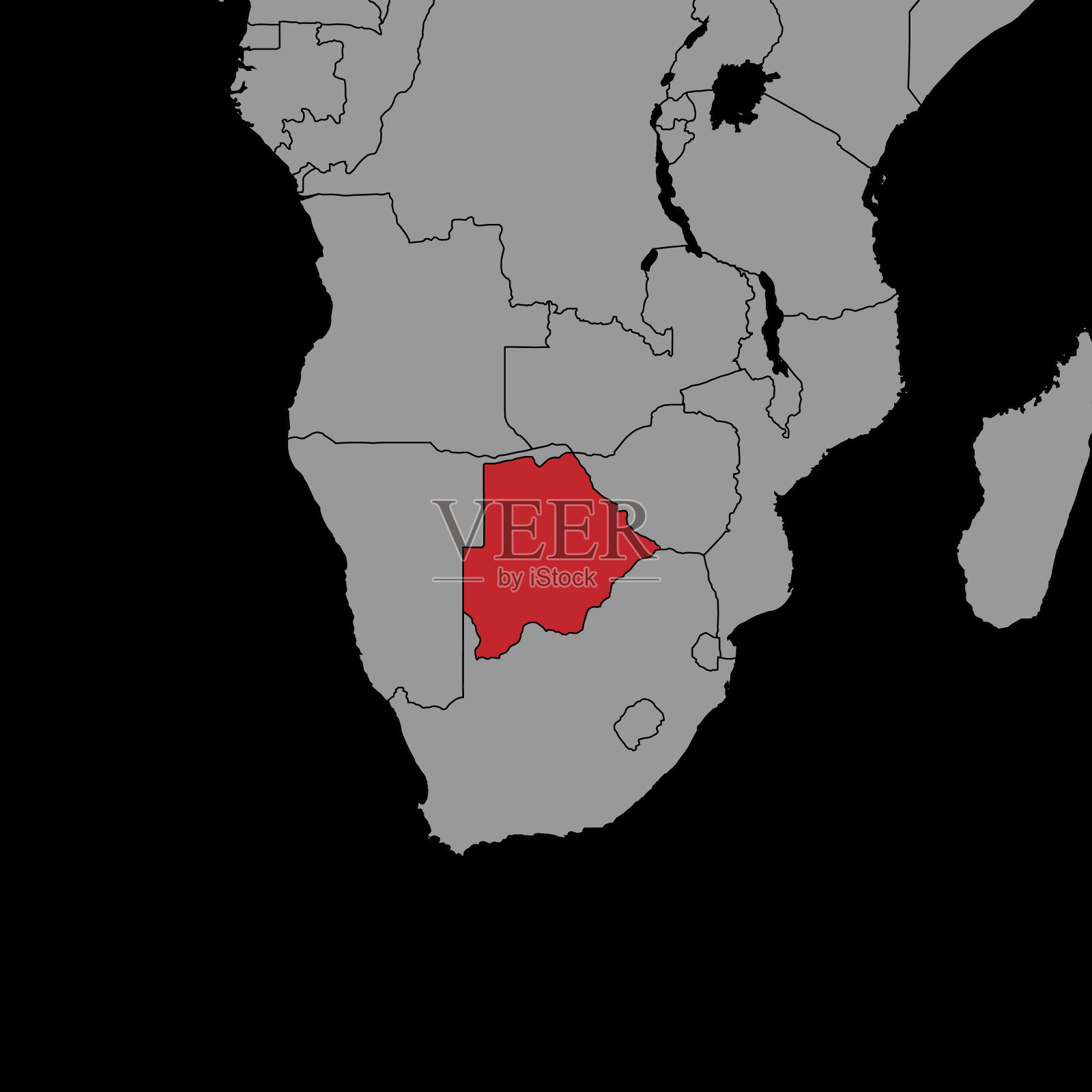 世界地图上有博茨瓦纳国旗的别针地图。矢量插图。插画图片素材