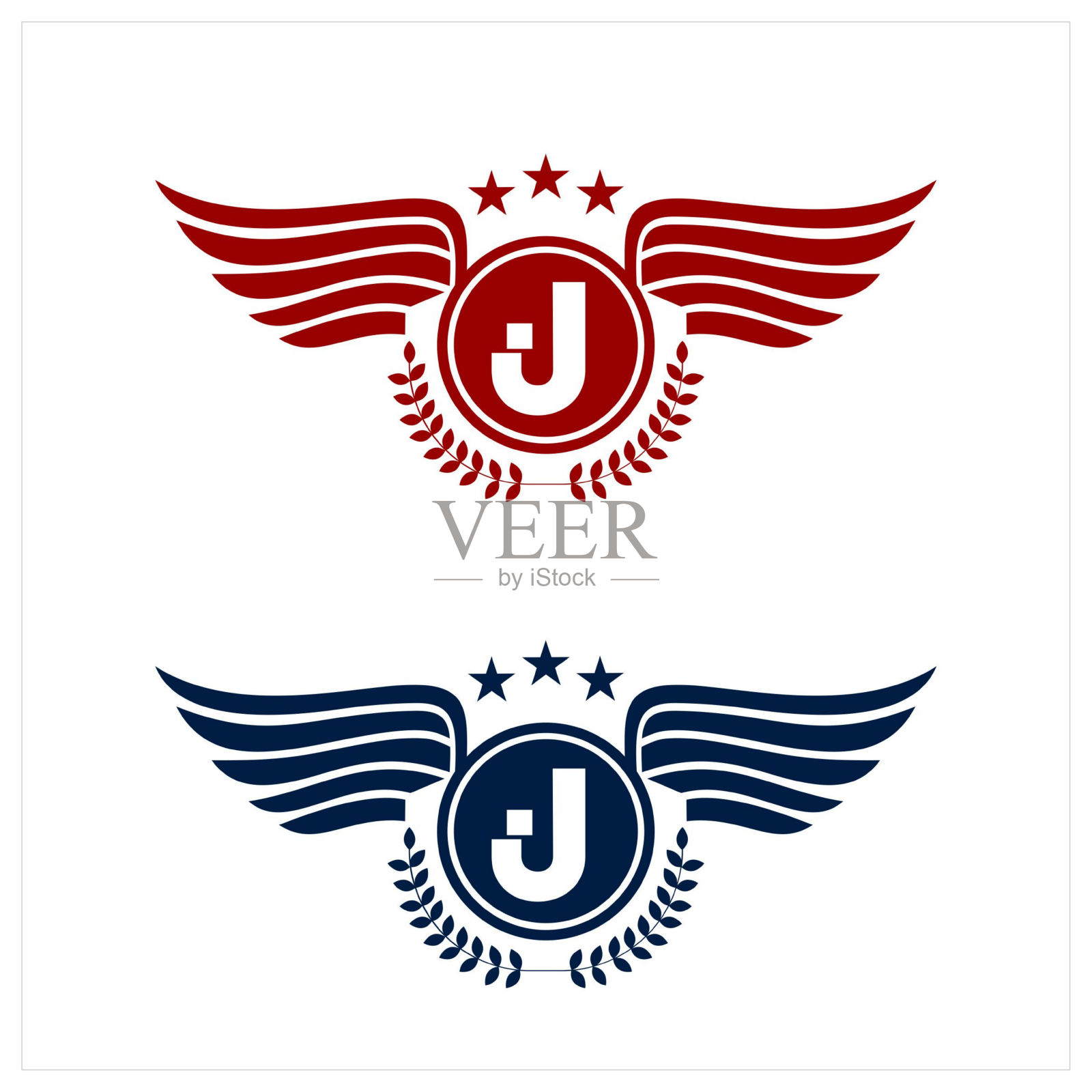 J首字母标志徽章星翼形状说明设计元素图片