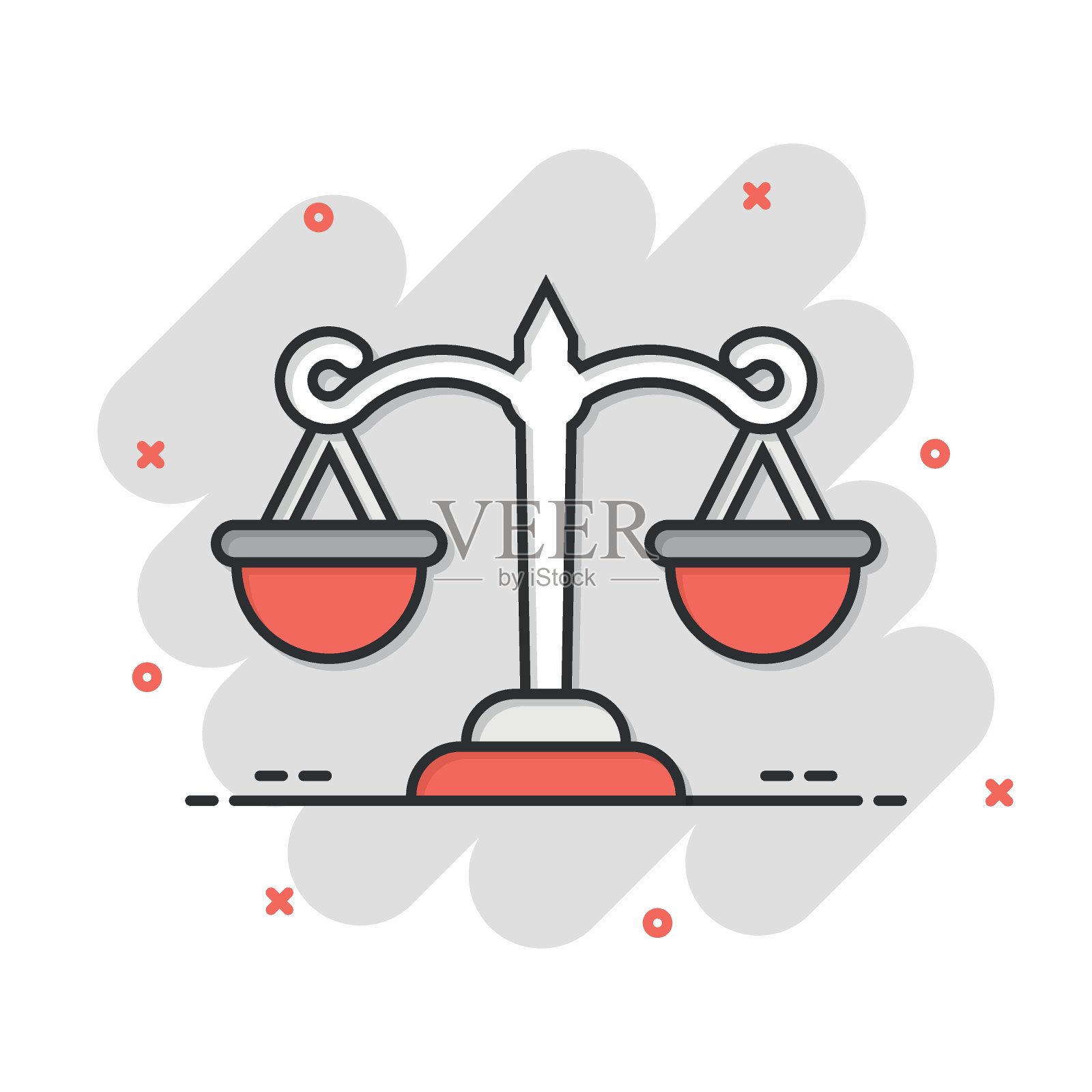 鳞片图标在漫画风格。天秤座卡通矢量插图孤立的背景。质量比较飞溅效果标志经营理念。图标素材