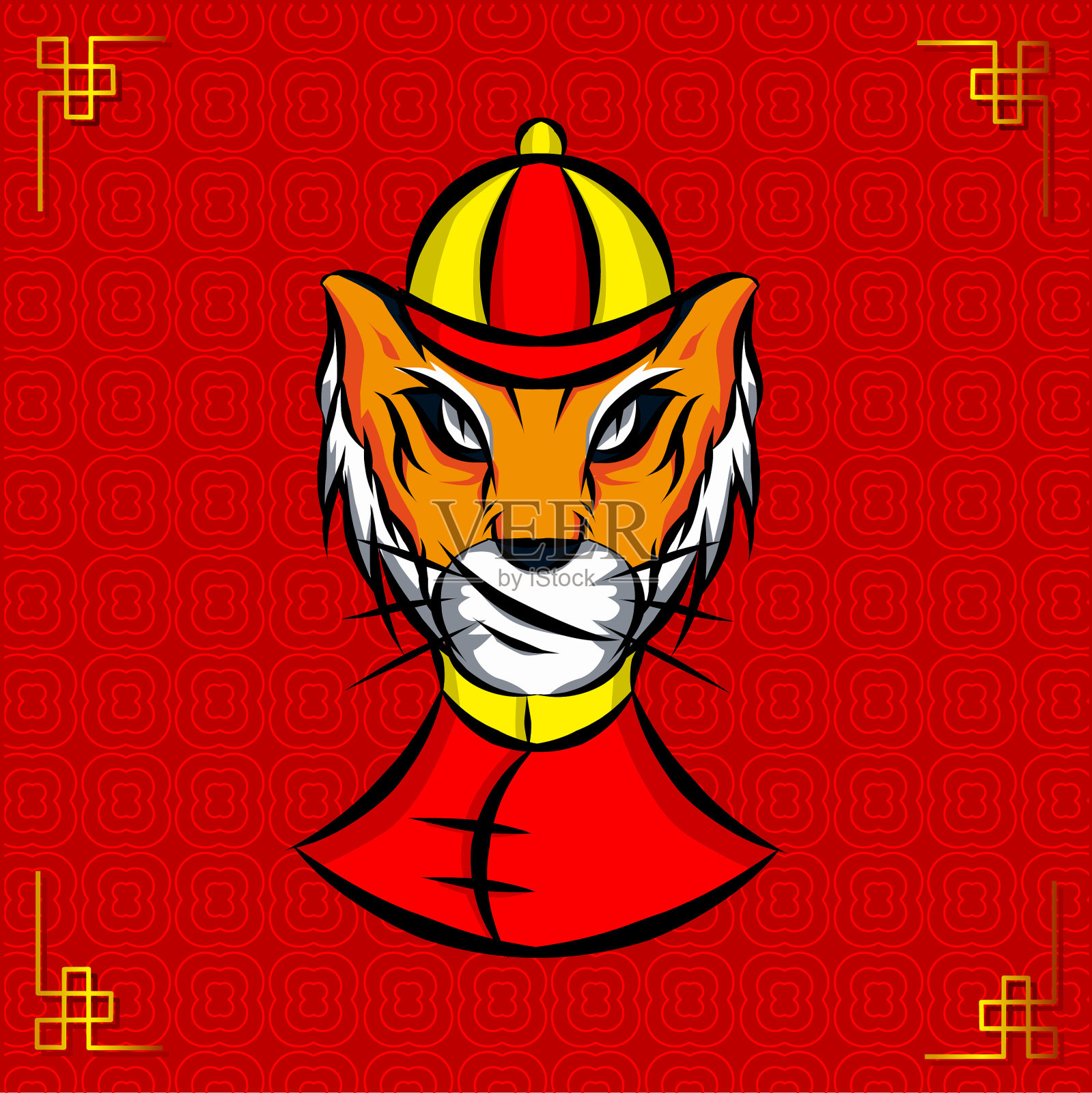 虎是中国十二生肖符号，标志农历新年吉祥物插画图片素材