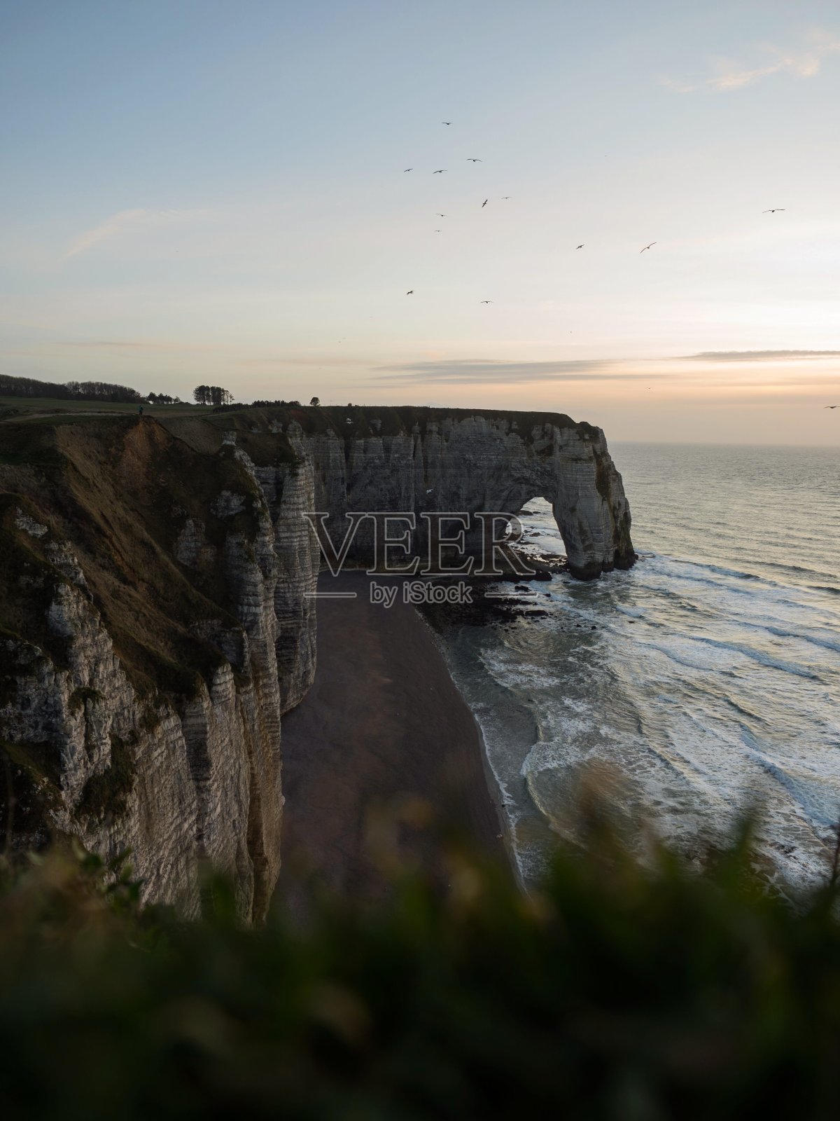 全景埃特尔塔白垩复杂的白色悬崖天然桥Aiguille针大西洋海岸诺曼底法国照片摄影图片