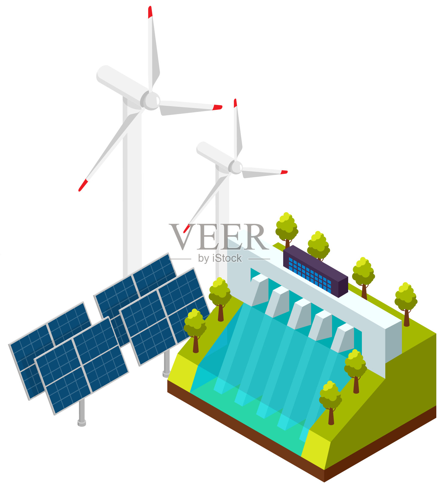 绿色能源，未来科技，电力。替代可再生可持续发电插画图片素材