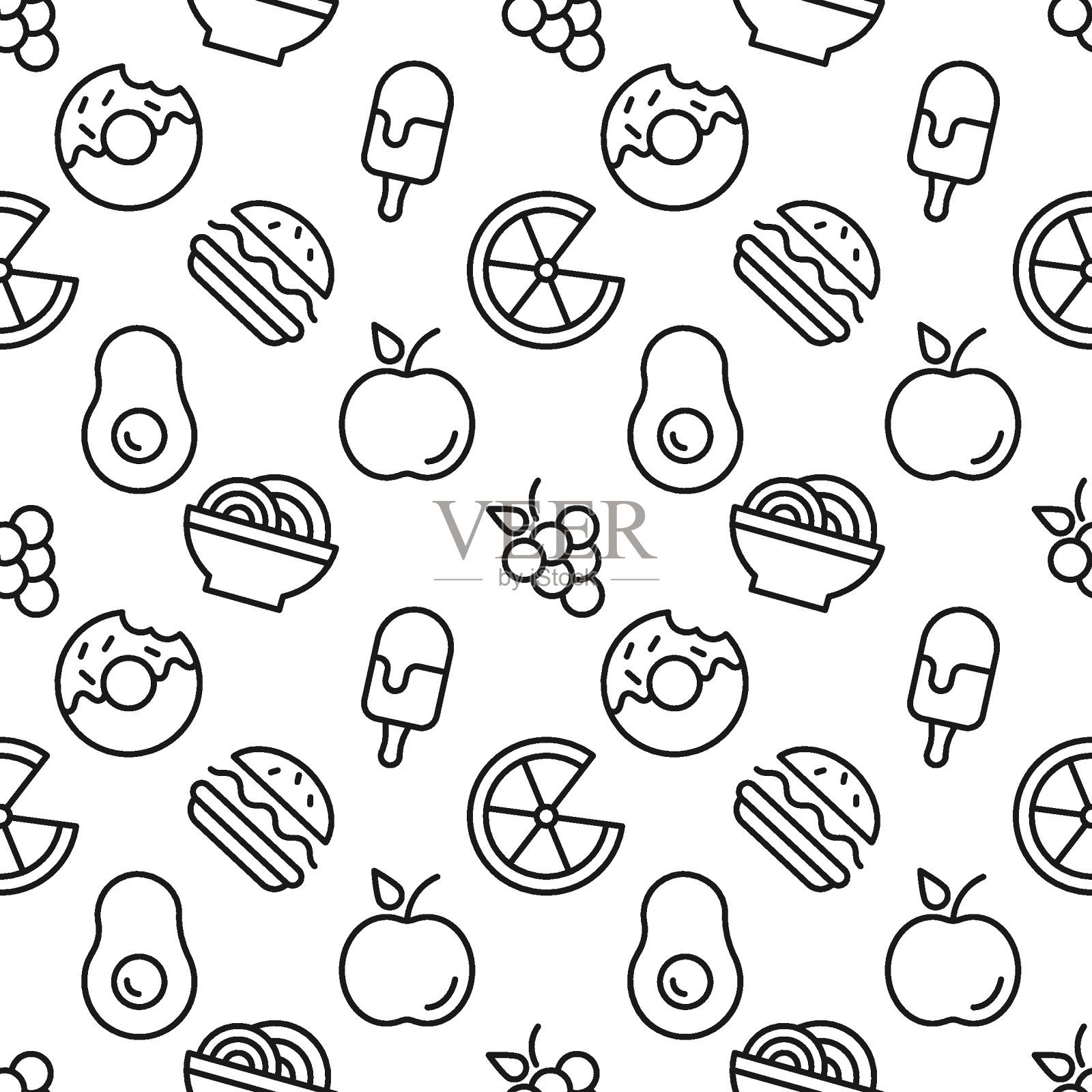 矢量无缝模式的食物网站，包装，印刷，明信片，网站，应用程序插画图片素材