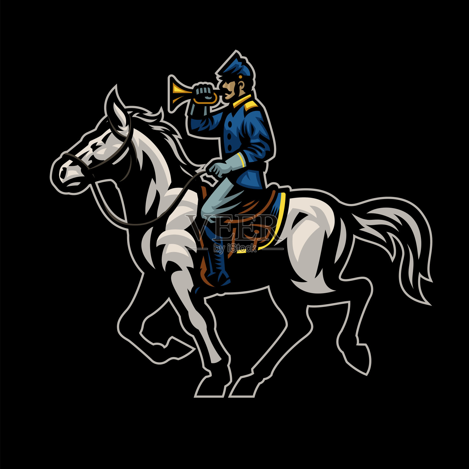 内战联盟的号兵骑在马上插画图片素材