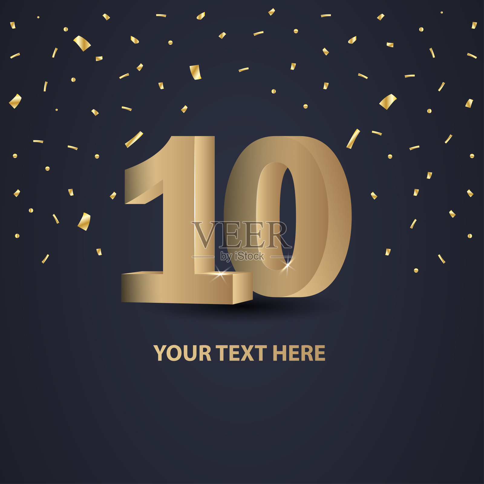 10周年。黄金3d数字。庆祝周年活动派对海报模板设计模板素材