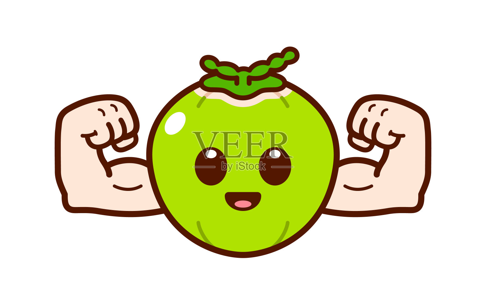 可爱强烈的绿色椰子人物插图插画图片素材