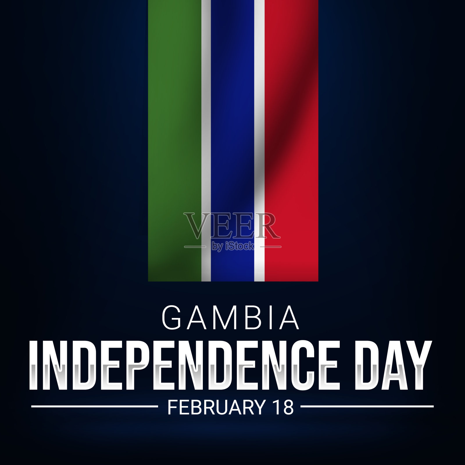 挥舞冈比亚国旗与独立日文本背景。冈比亚独立日插画图片素材