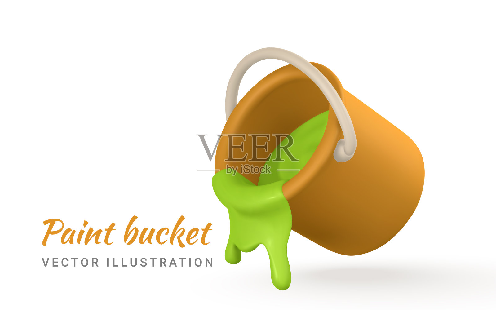 3d现实的黄色桶绿色油漆的卡通风格。矢量图插画图片素材