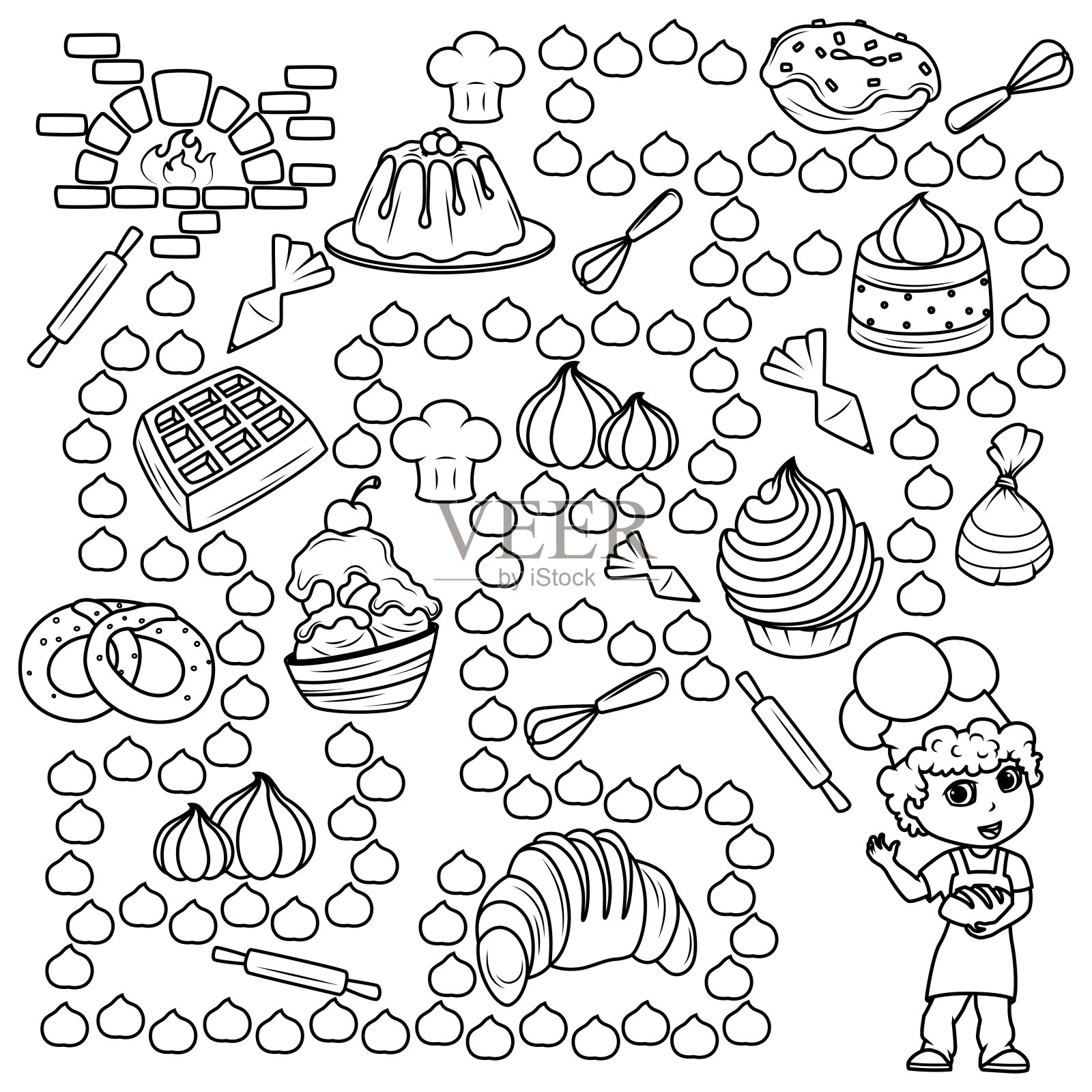 给迷宫的轮廓上色通过迷宫你需要把面包师带到烤箱插画图片素材