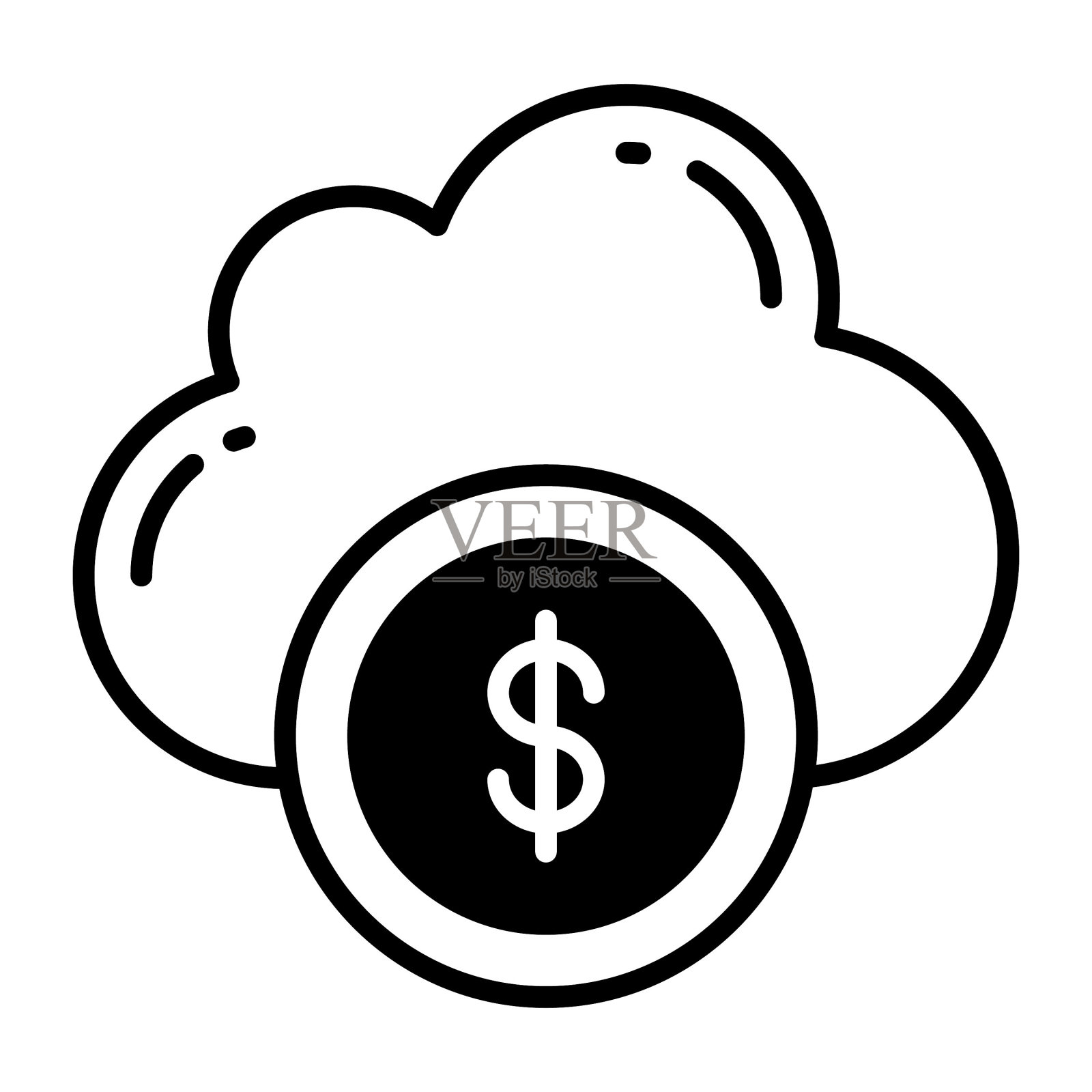 在线货币，带云矢量图标的美元插画图片素材