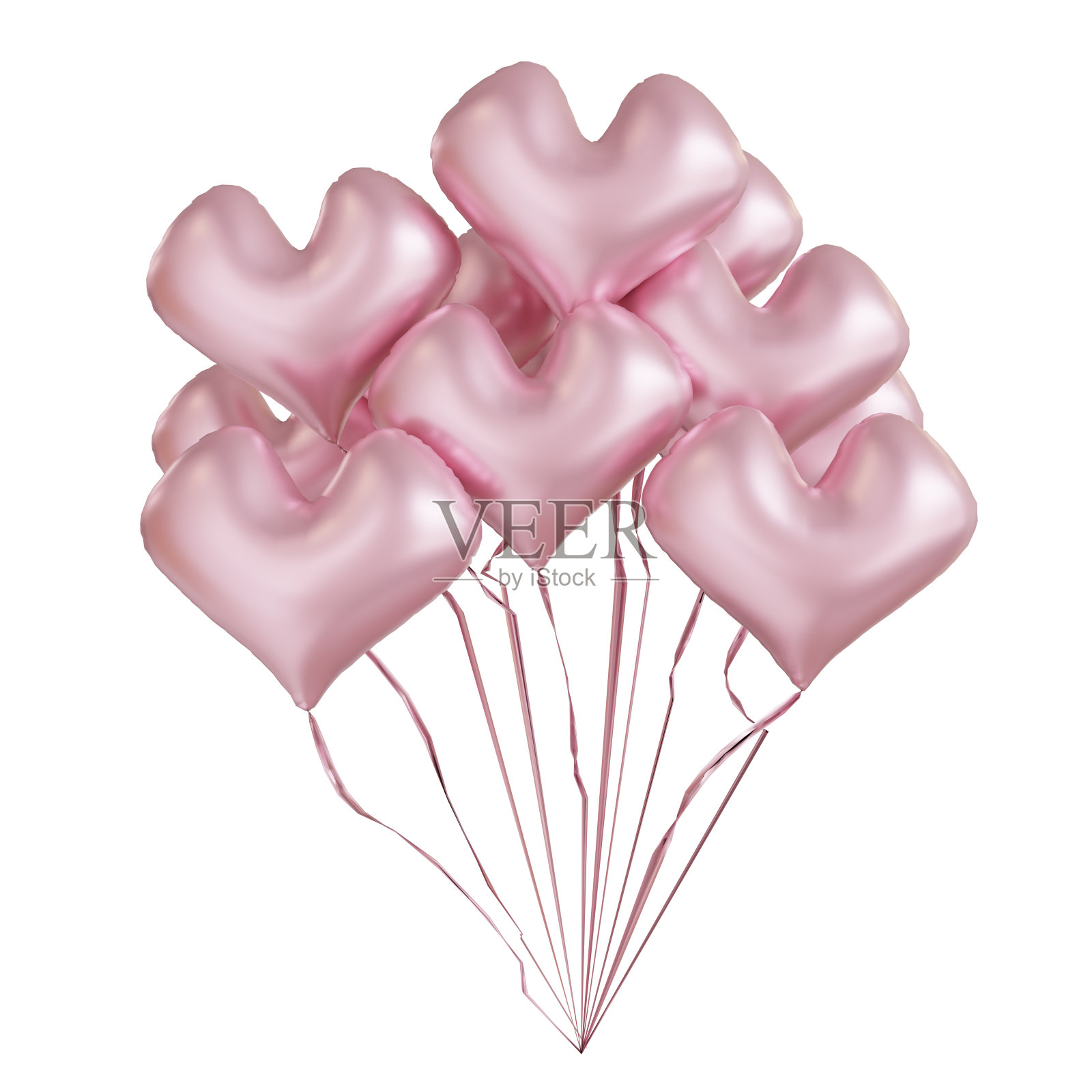 粉红色的心脏气球孤立的背景。3 d渲染。情人节快乐概念照片摄影图片