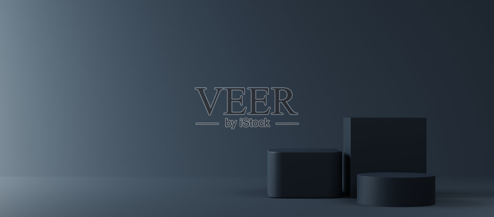 墨绿色背景，黑色底座或讲台模型展示，空平台为产品展示，3D渲染照片摄影图片