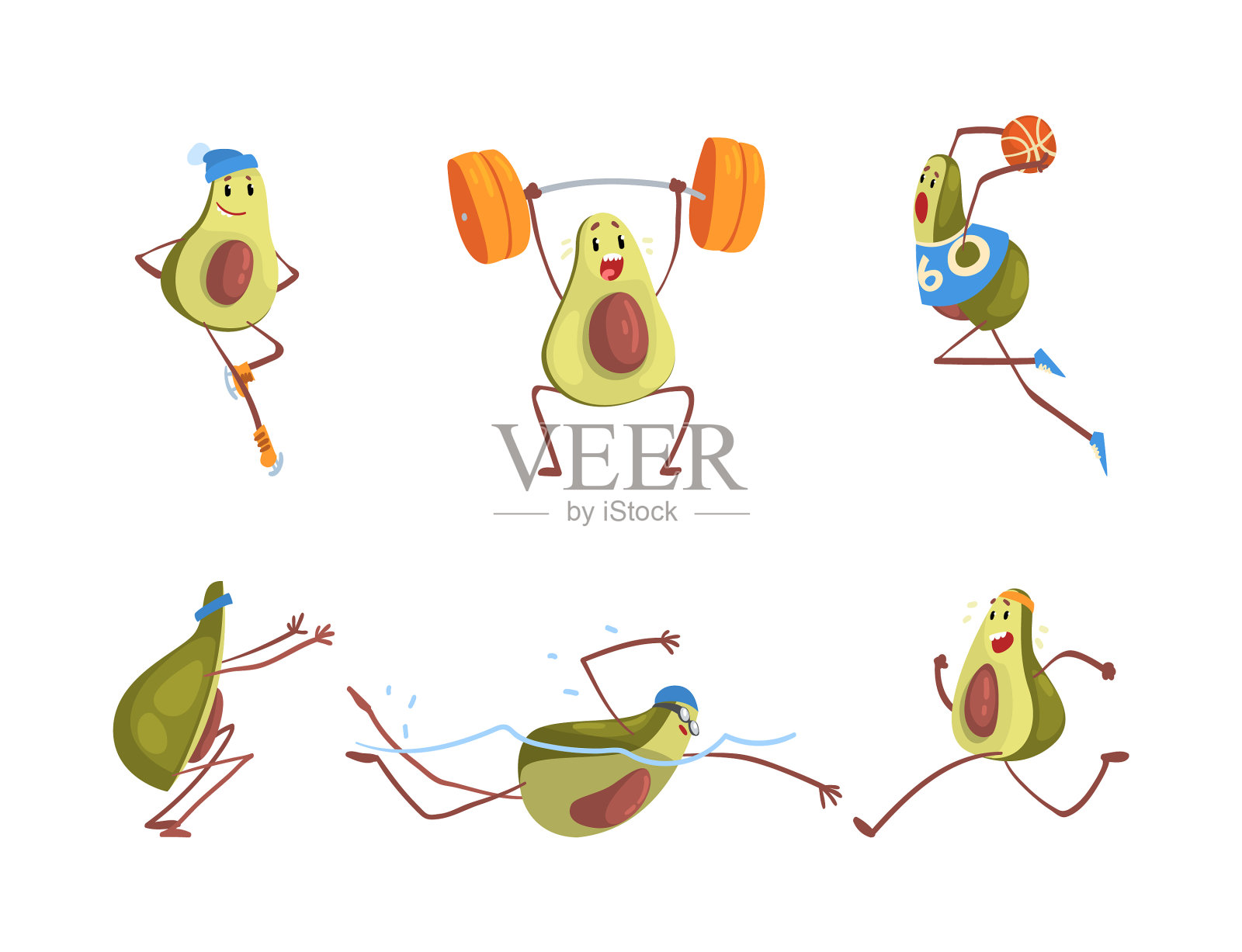 有趣的鳄梨人物做有趣的运动设定插画图片素材