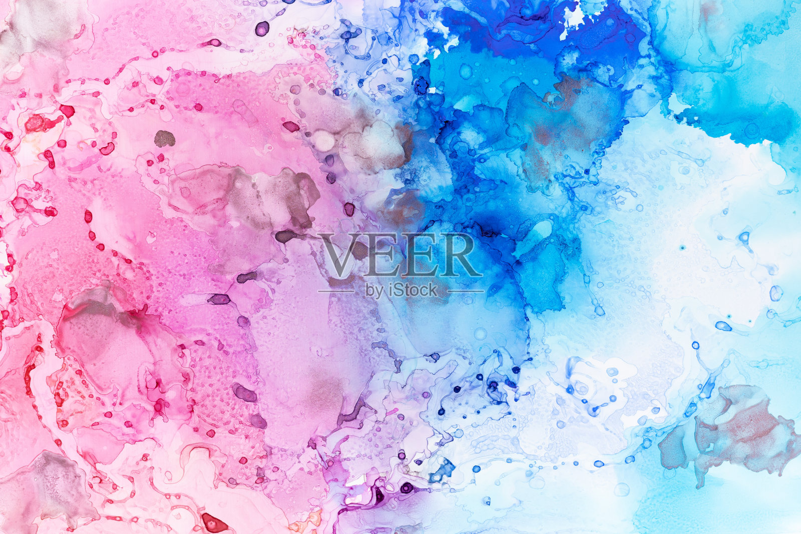 蓝色、粉色和紫色墨水滴和斑点背景照片摄影图片