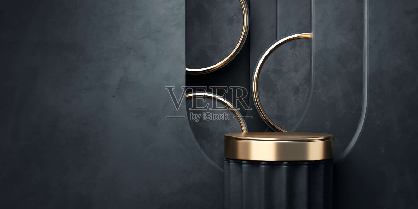 用于产品展示展示柜3D渲染的最小现代金平台照片摄影图片