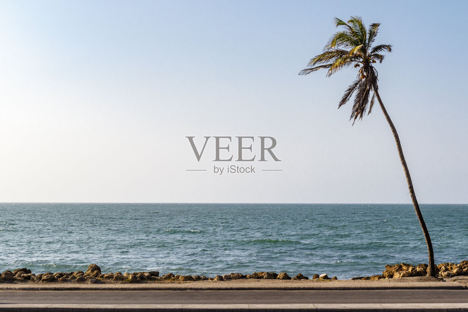 在加勒比海和棕榈树从卡塔赫纳德印第亚斯墙-哥伦比亚-南美照片摄影图片