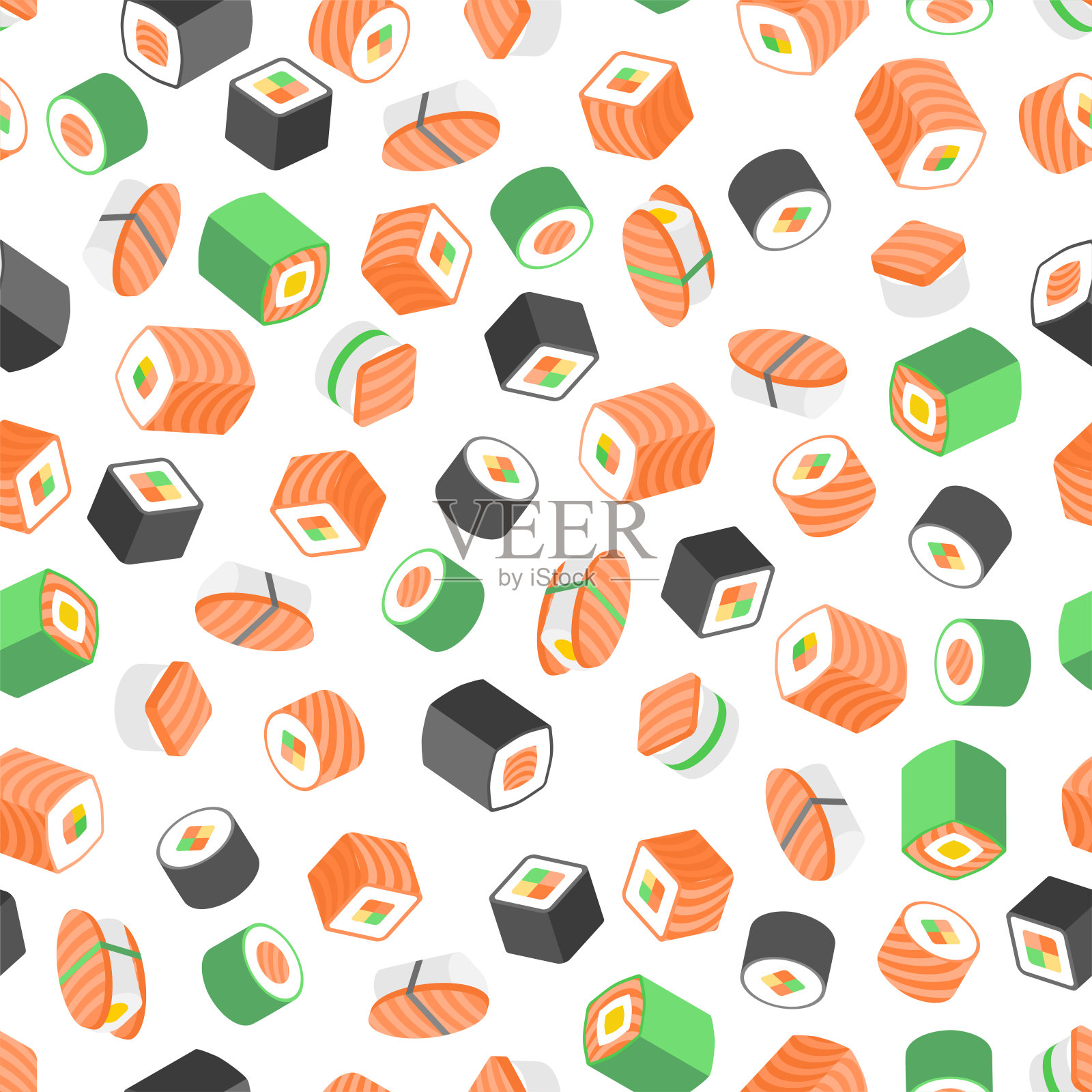 寿司卷花纹无缝。传统的日本食物背景。矢量纹理插画图片素材