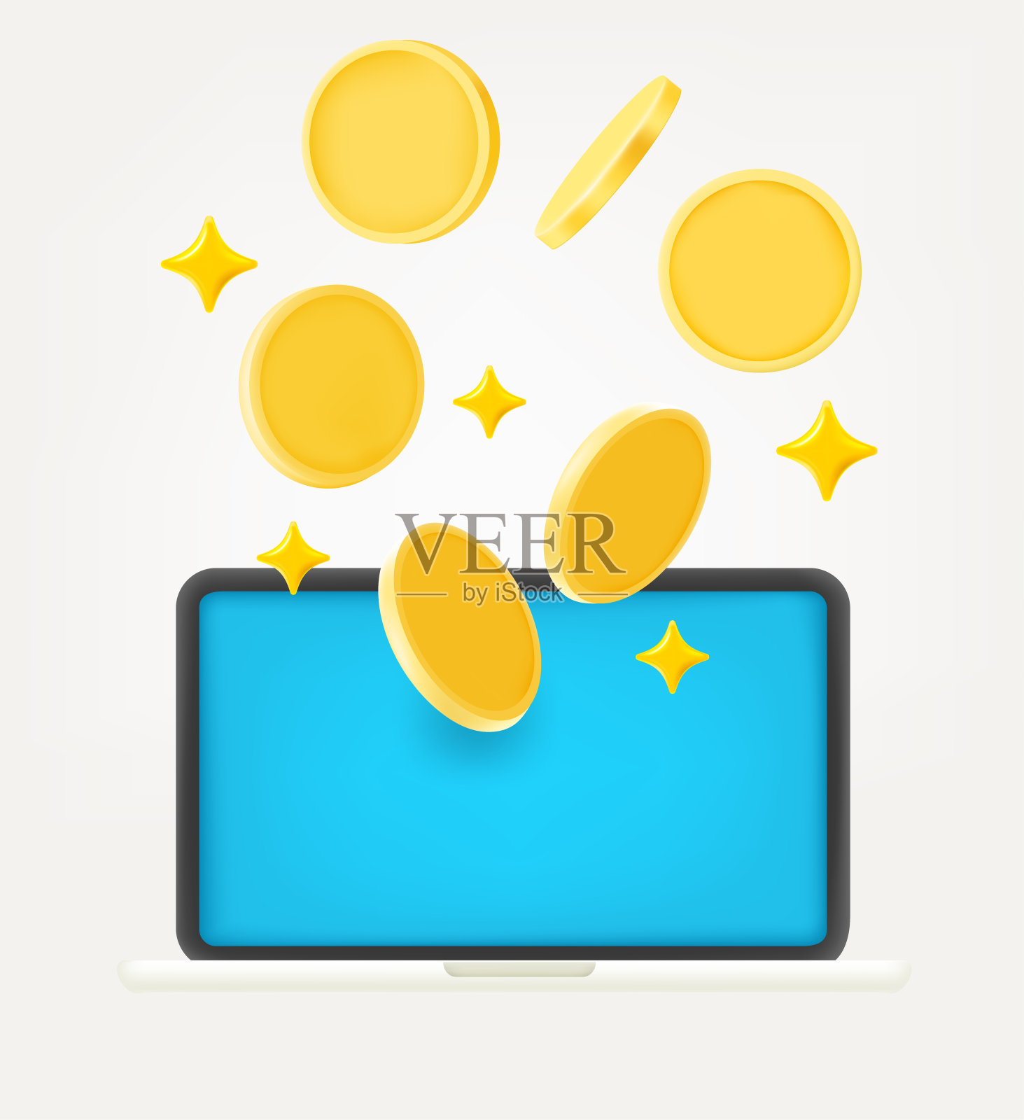 用笔记本电脑通过互联网赚钱。三维矢量插图隔离在白色背景上插画图片素材