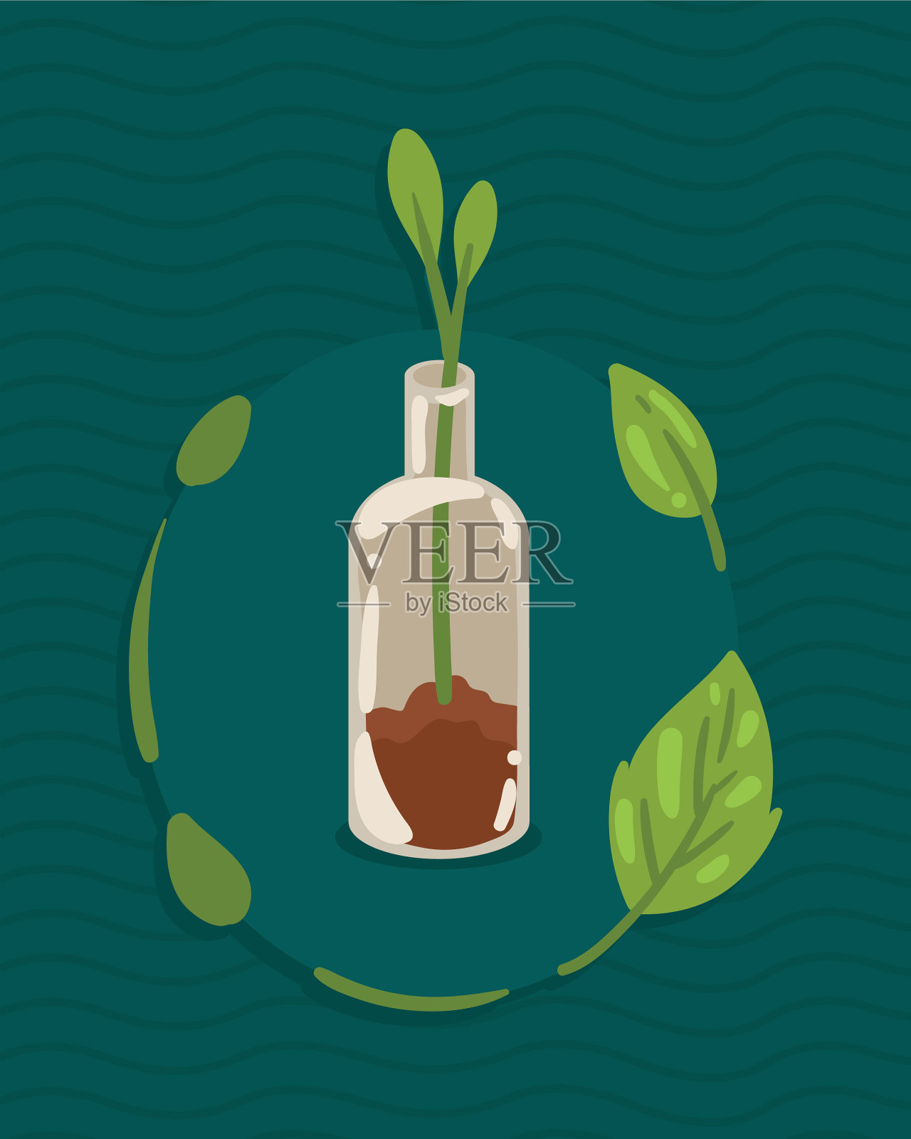 带叶子的生态瓶插画图片素材