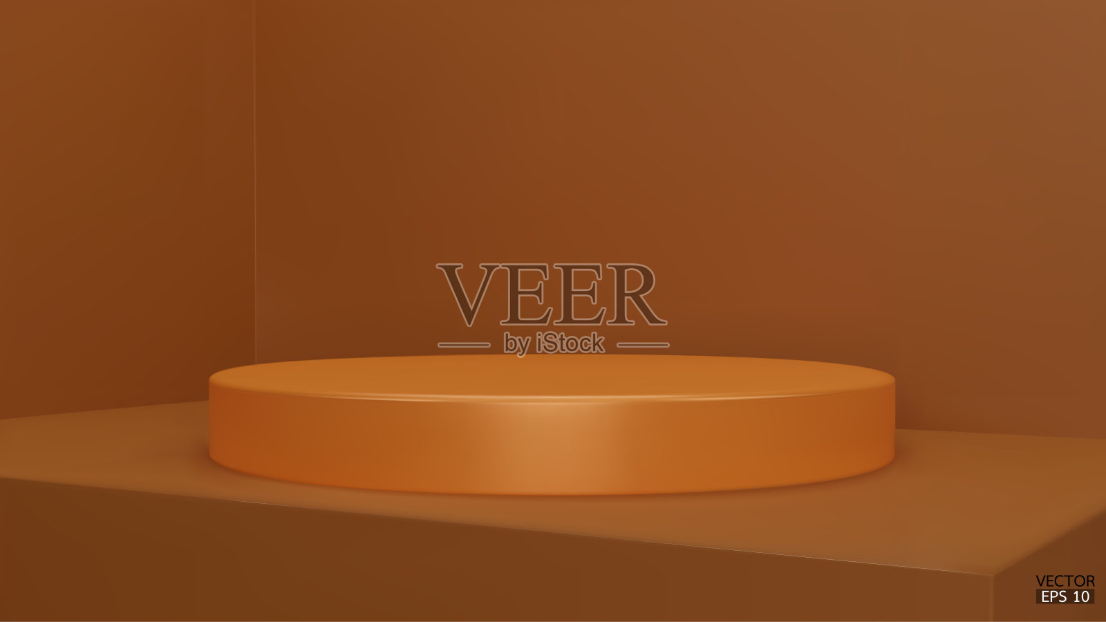 工作室背景上闪亮的黄色圆形底座。空白展室或洁净展室用于展示产品。极简主义模型的讲台展示或展示。三维矢量插图。插画图片素材