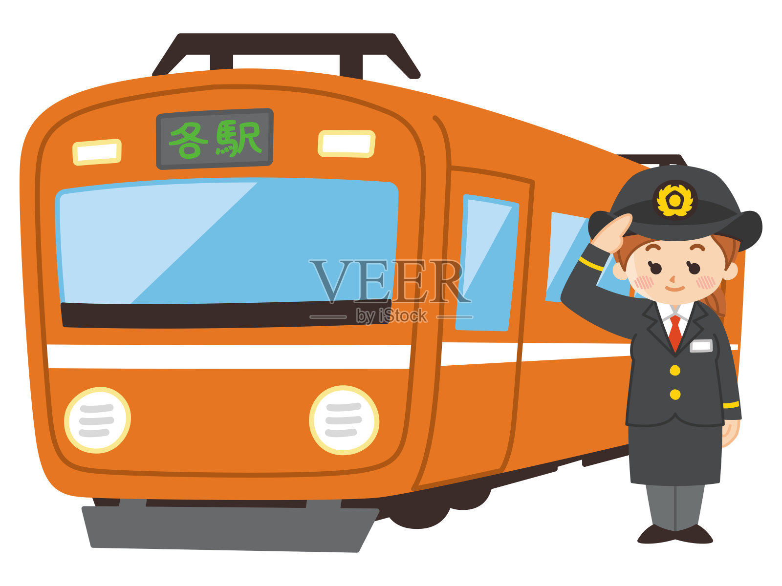 司机的女人和火车。公共交通工具。插画图片素材