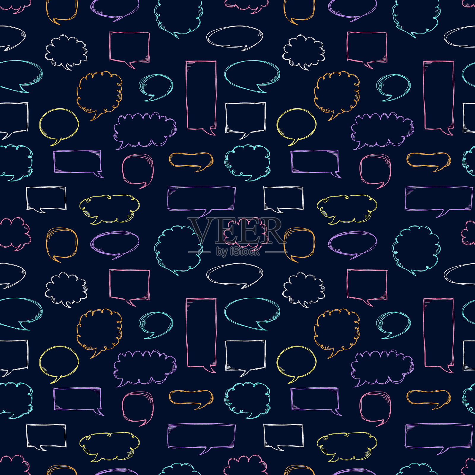 语音气泡模式。消息帧。涂鸦背景。潦草的帧。草图。手绘效果矢量。社交媒体。漫画的文本。闲谈，聊天对话框的云。插画图片素材