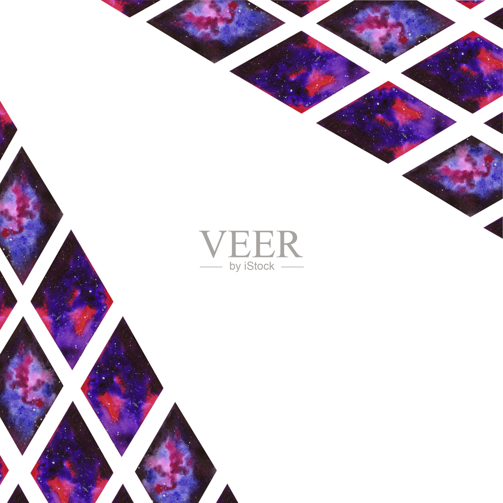 手绘水彩空间抽象框架。星空背景。剪贴簿，明信片，横幅，标签，边框。插画图片素材