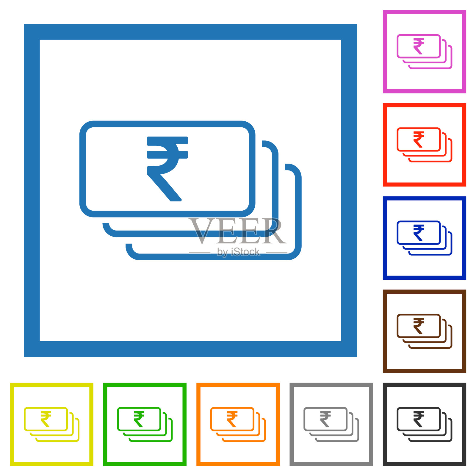 印度卢比纸币上有扁平边框的图标图标素材