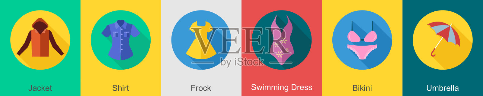 一套6衣服图标为夹克，衬衫，连衣裙插画图片素材