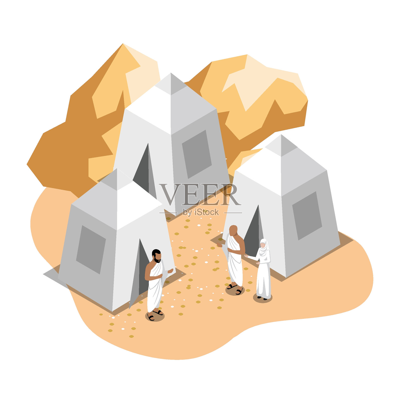 在米纳帐篷区的穆斯林朝圣者插画图片素材