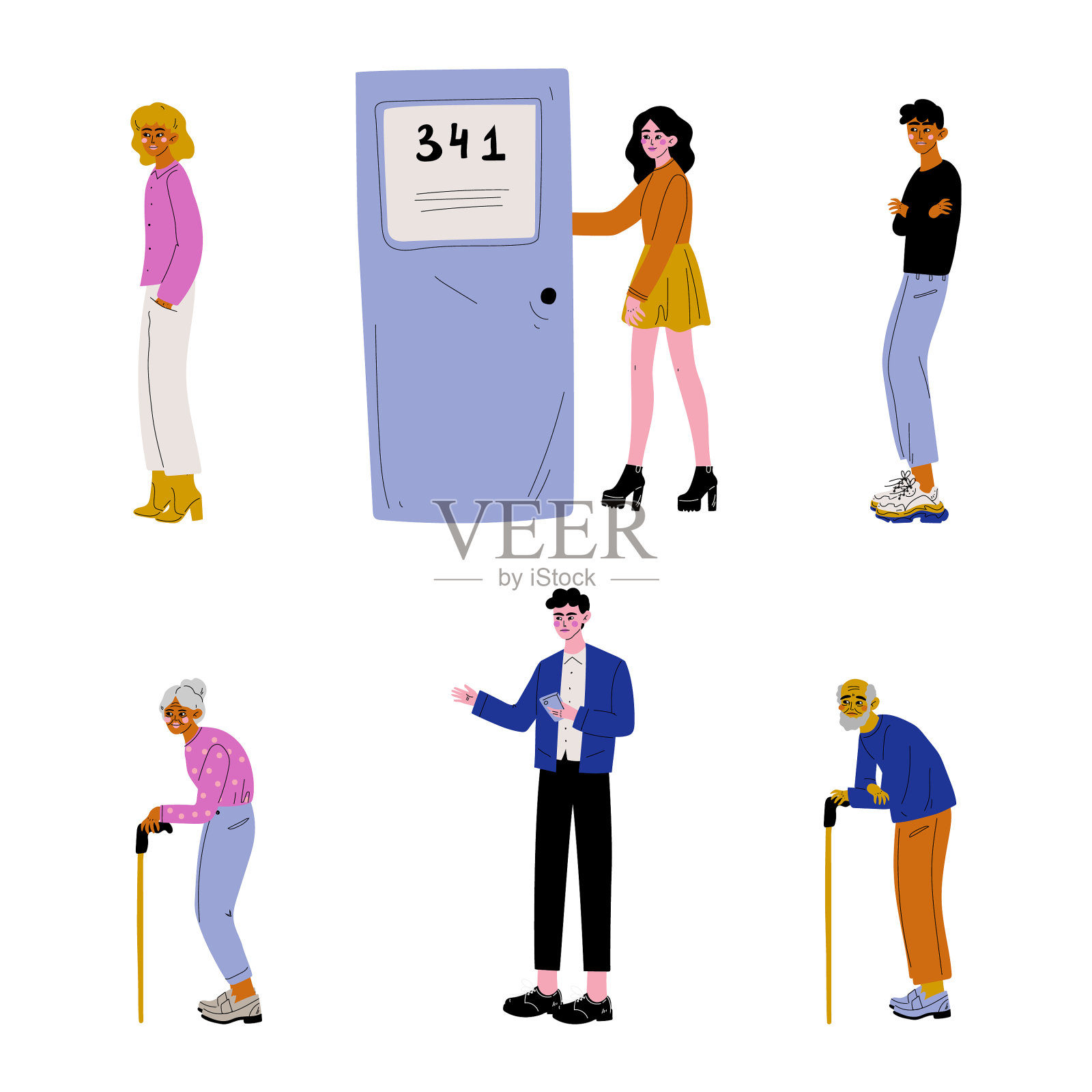 一群不同的邻居住在一起插画图片素材