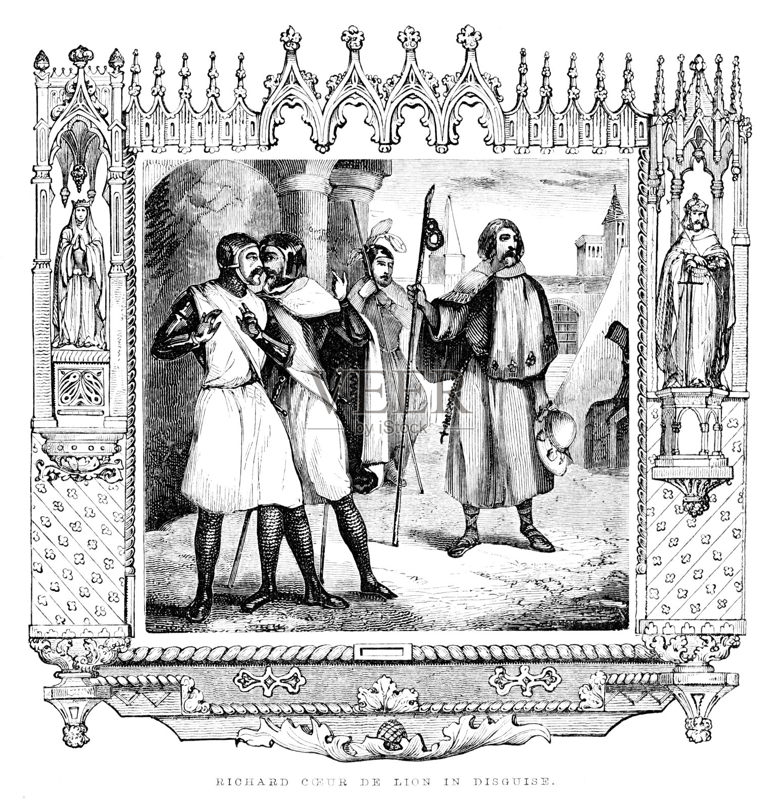 《狮心王的伪装》，中世纪欧洲历史与文学插画图片素材