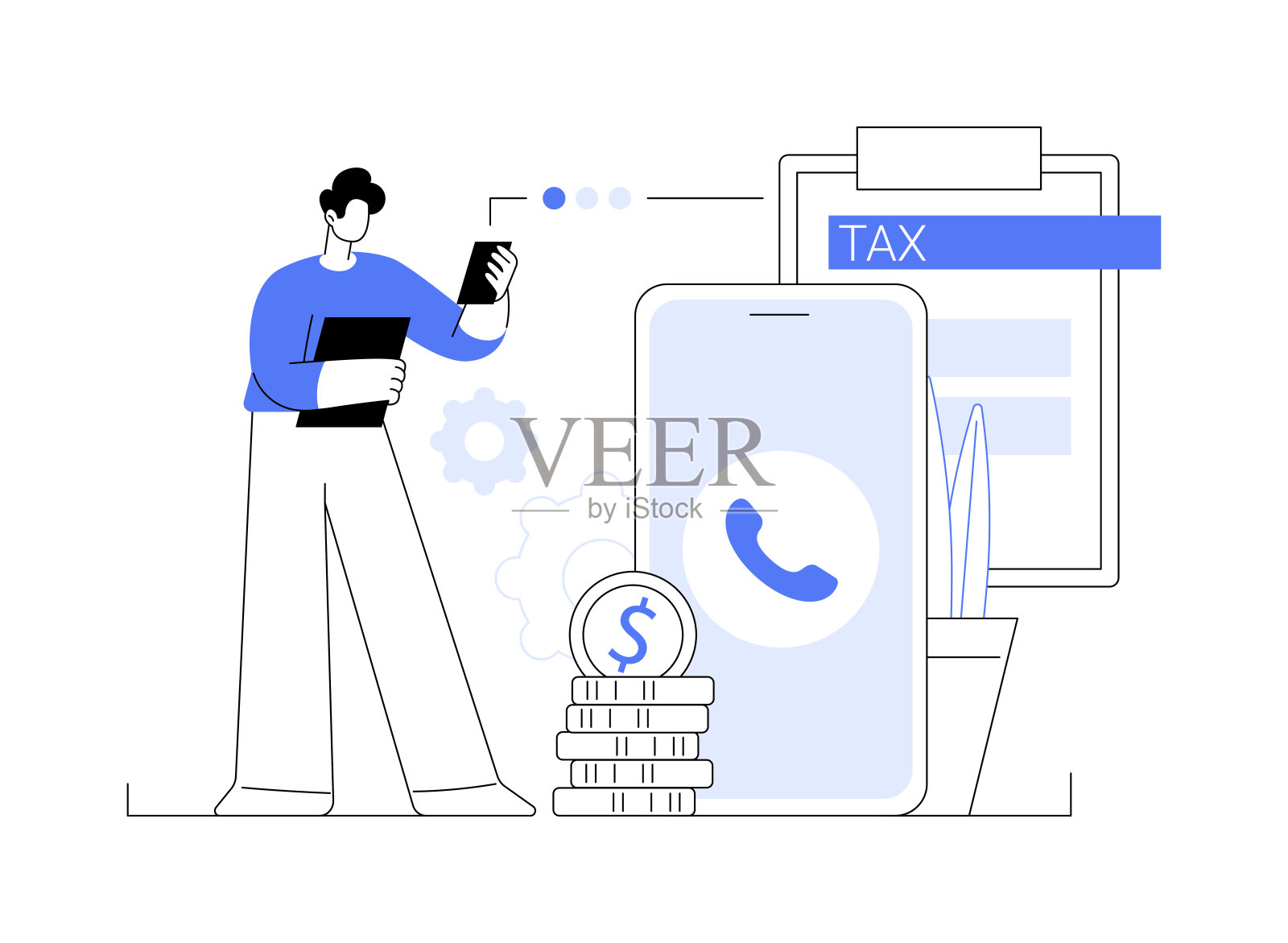 电话报税抽象概念矢量插图。插画图片素材