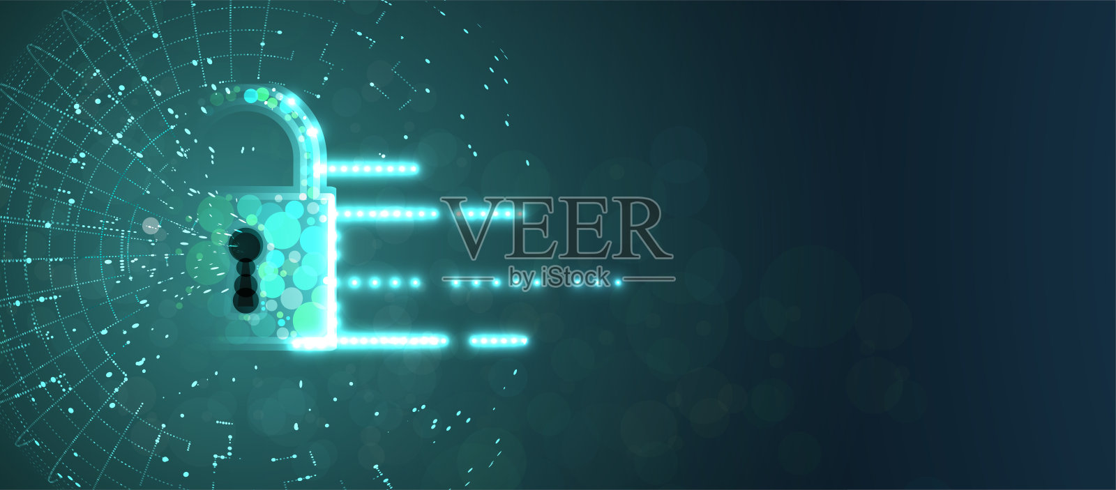 互联网数字安全技术概念为业务背景。电路板上锁定插画图片素材