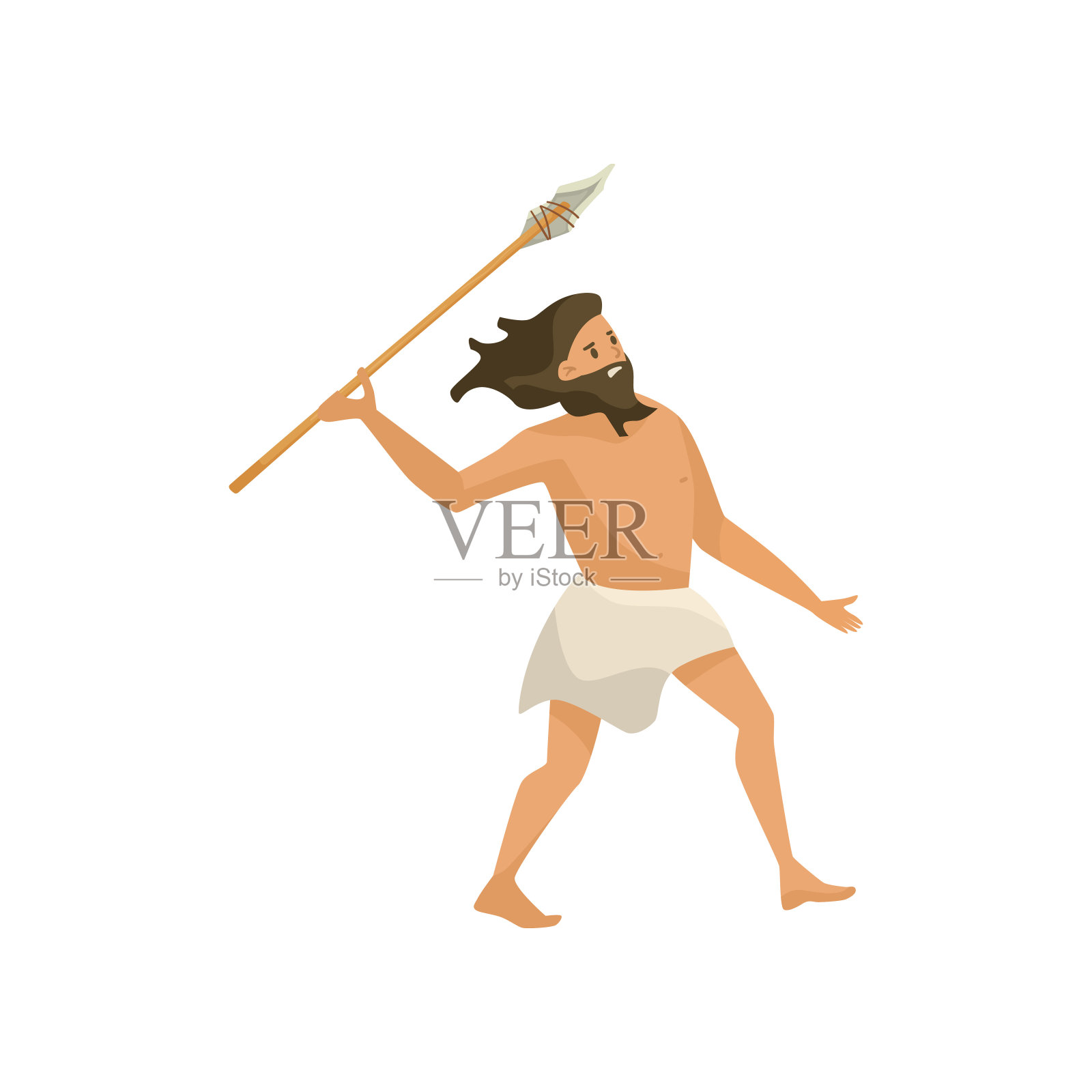 史前男子与长矛矢量插图插画图片素材